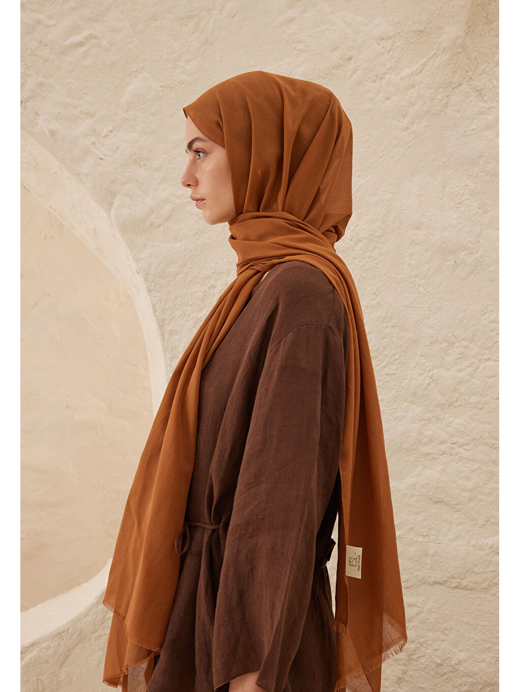 Kahverengi İnce Pamuk Vual Şal Tütün-1