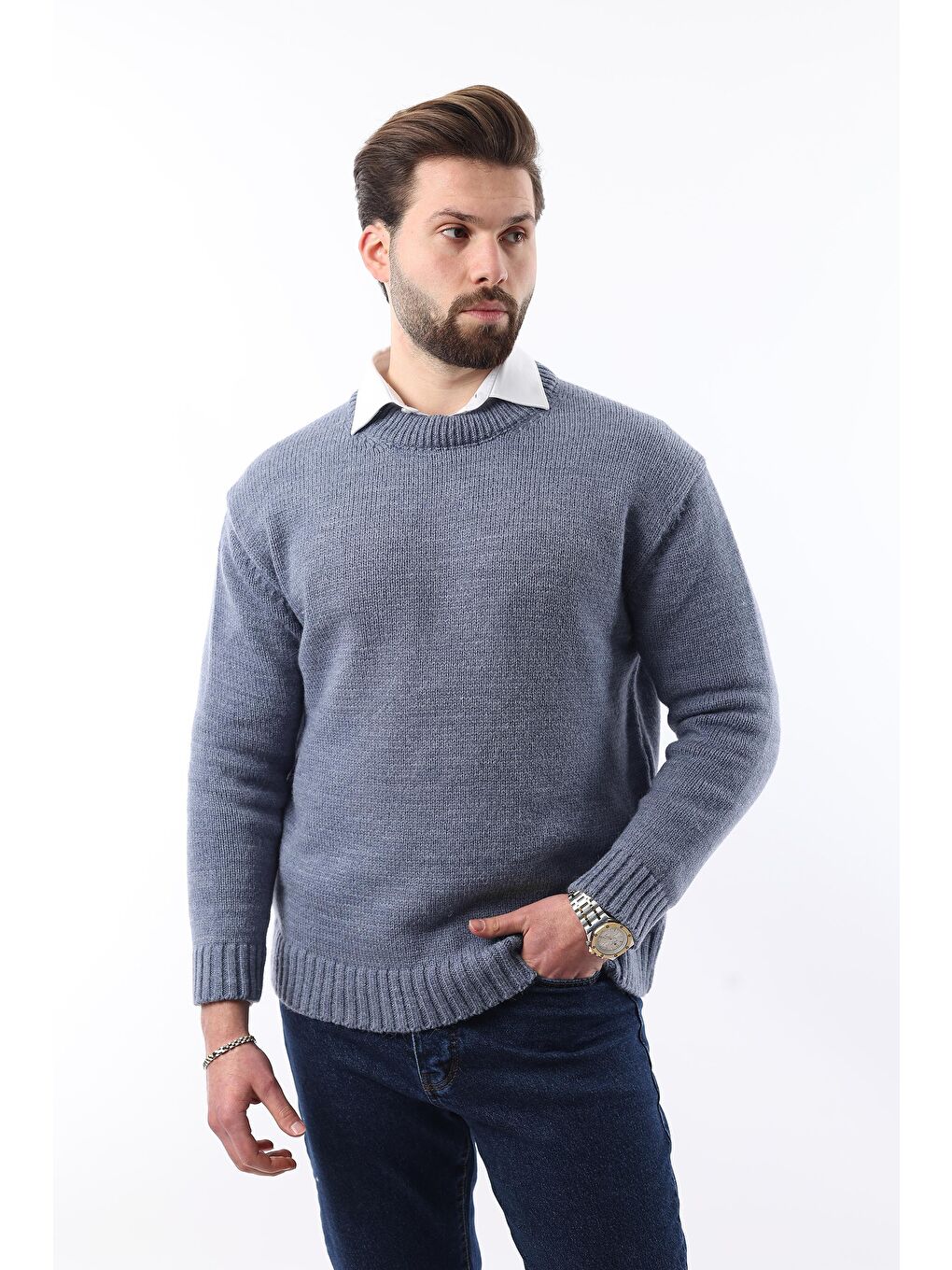 İndigo Bisiklet Yaka Overfit Erkek Triko Kazak E7402-5