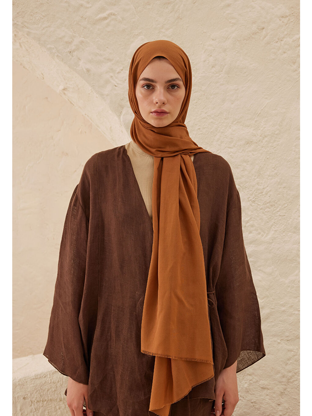 Kahverengi İnce Pamuk Vual Şal Tütün-2