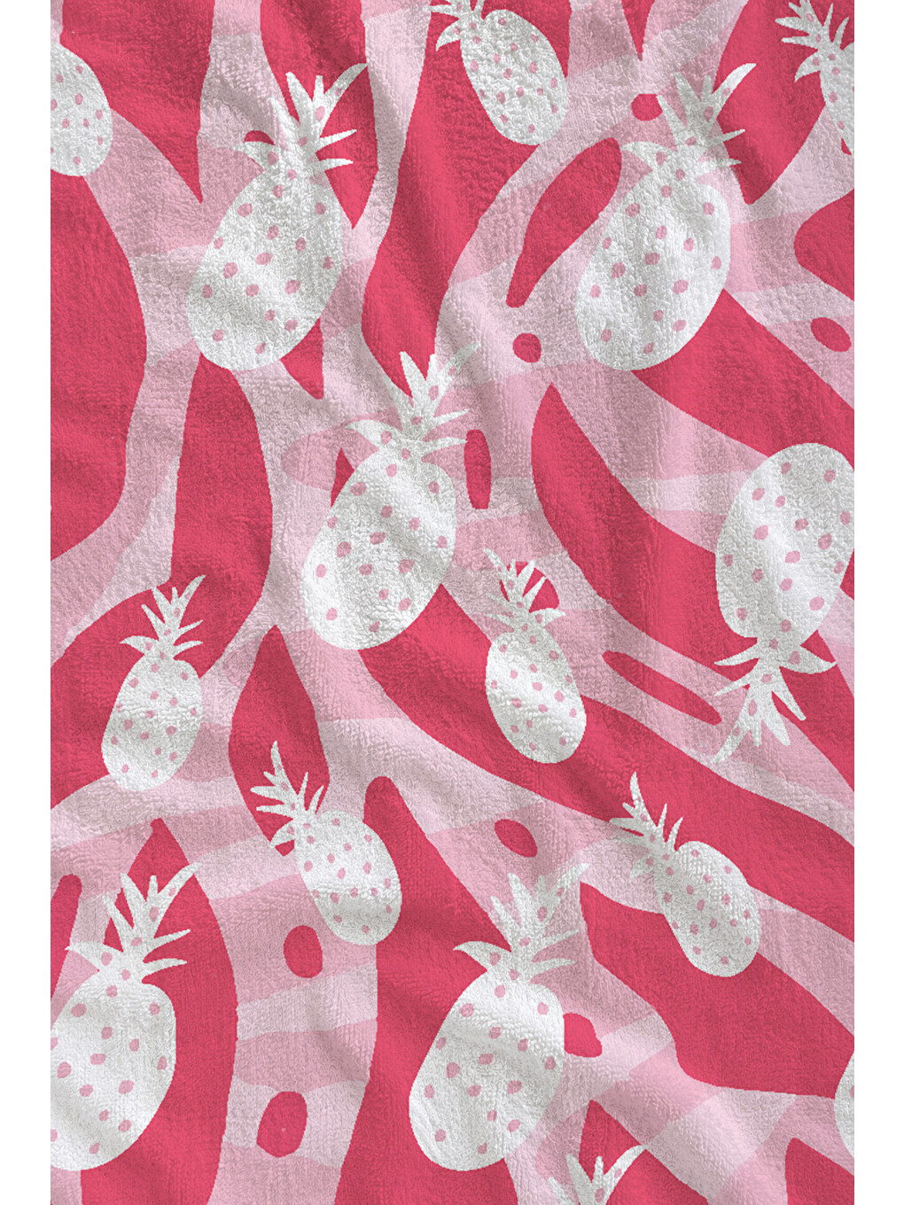 Pembe Beyaz Ananas Desenli 70x150 Cm Dijital Baskılı Plaj Ve Banyo Havlusu-1