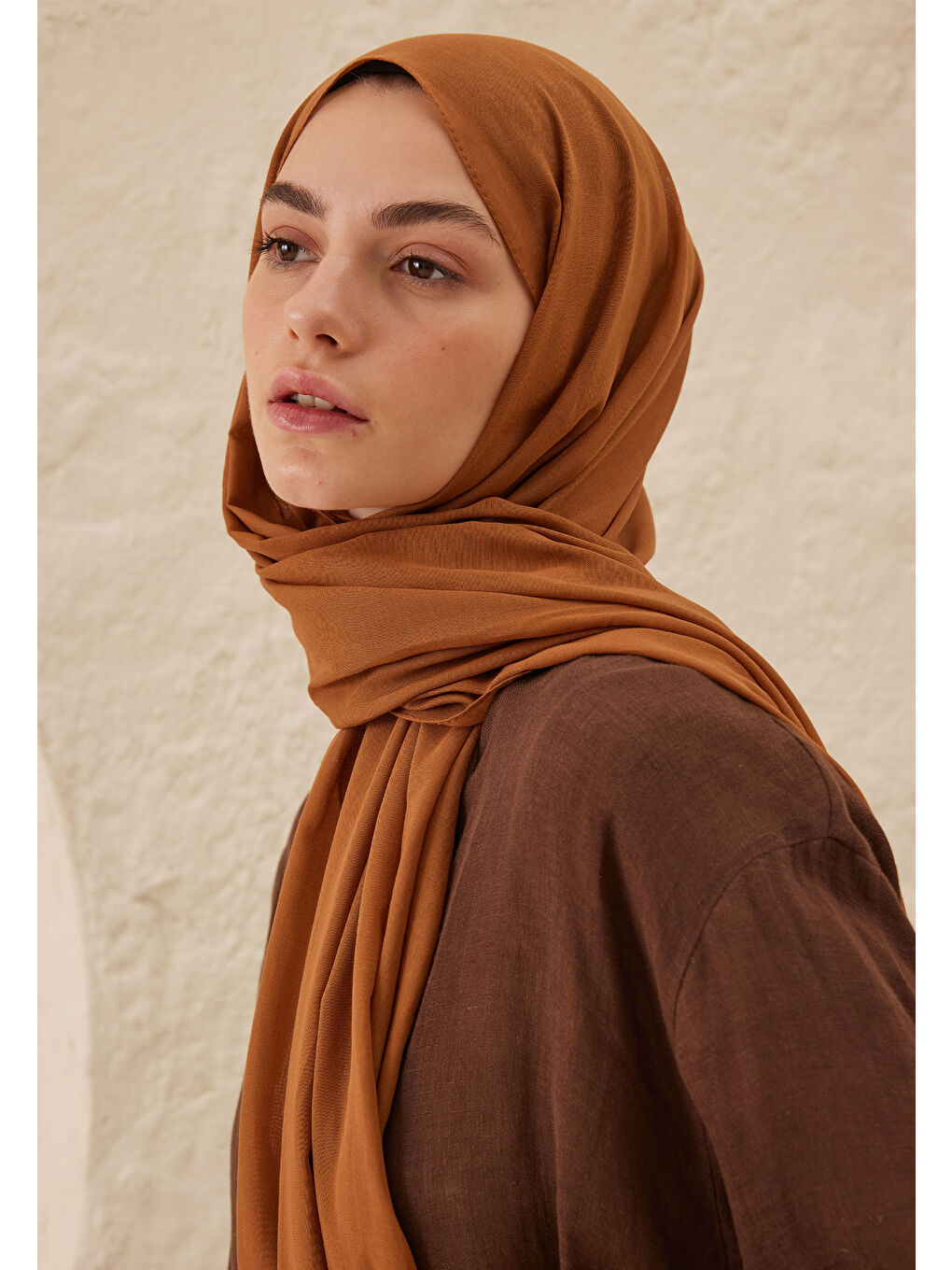 Kahverengi İnce Pamuk Vual Şal Tütün-3