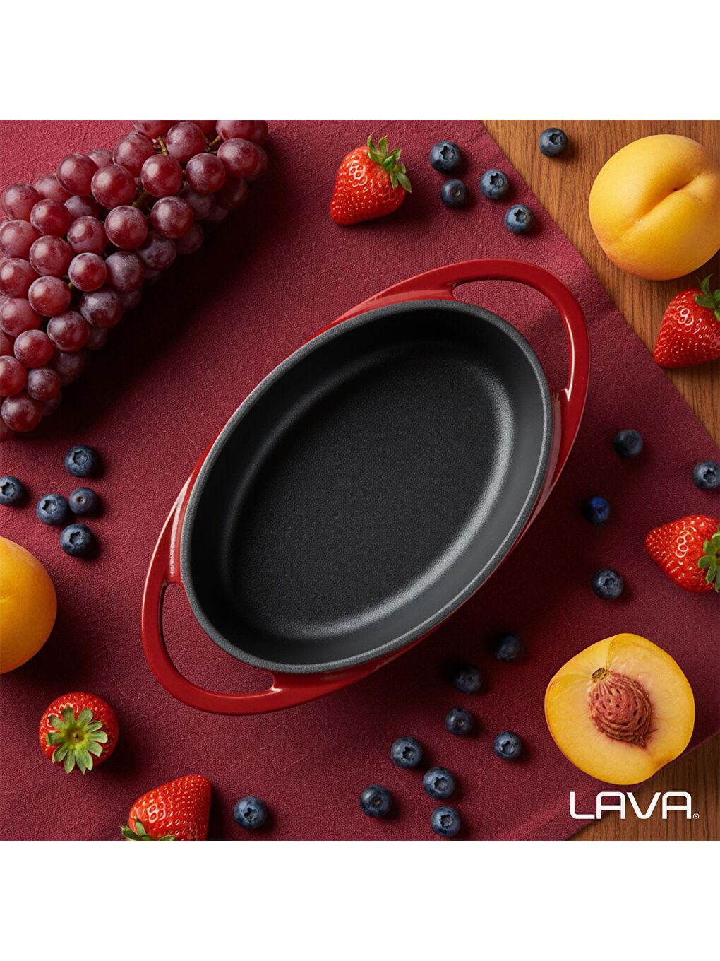 Bordo Oval Sahan Döküm Demir Yekpare Çift Kulplu Ölçü 15x10cm.-6