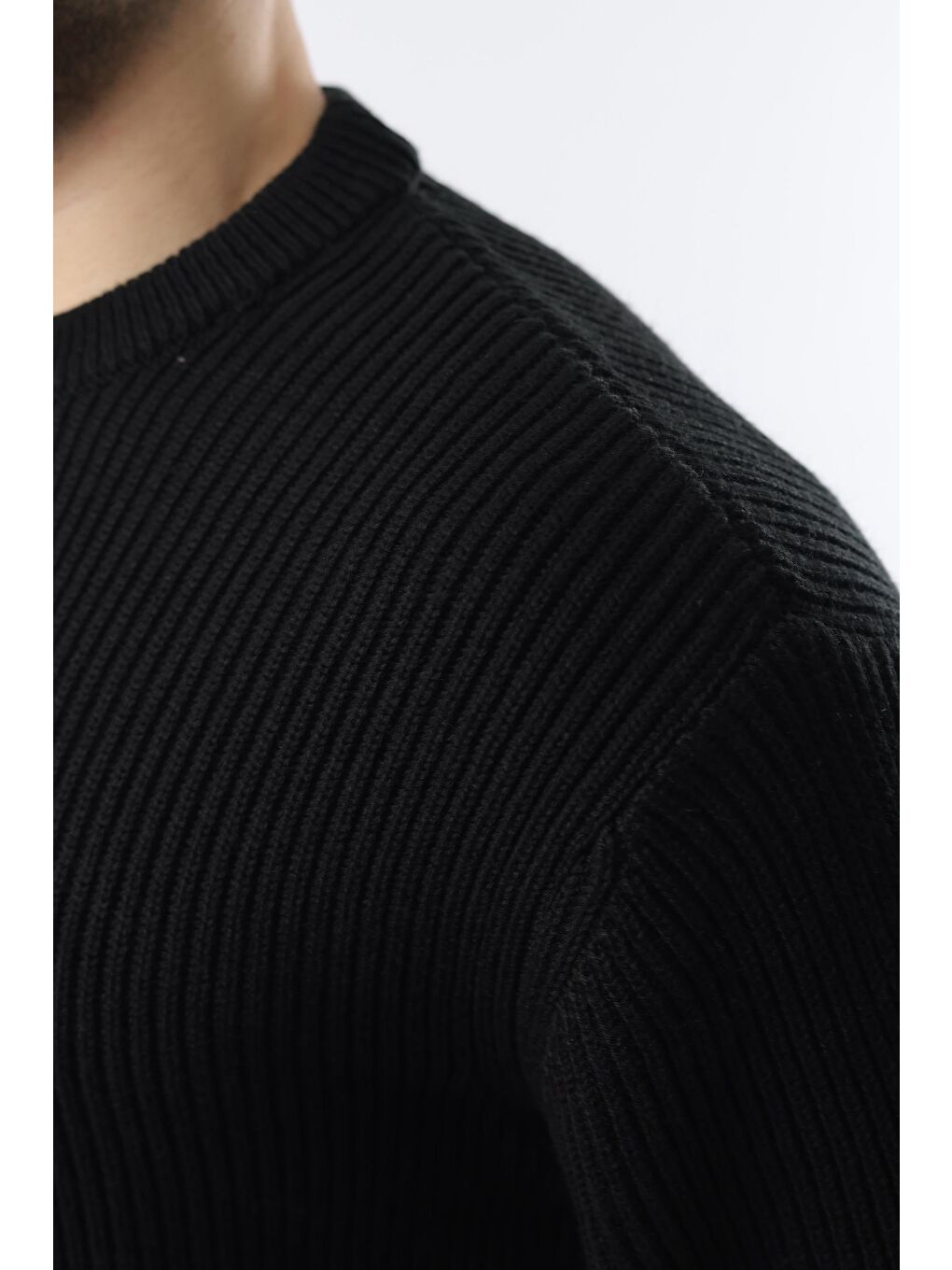 Siyah Bisiklet Yaka Triko Erkek Kazak E7410-3