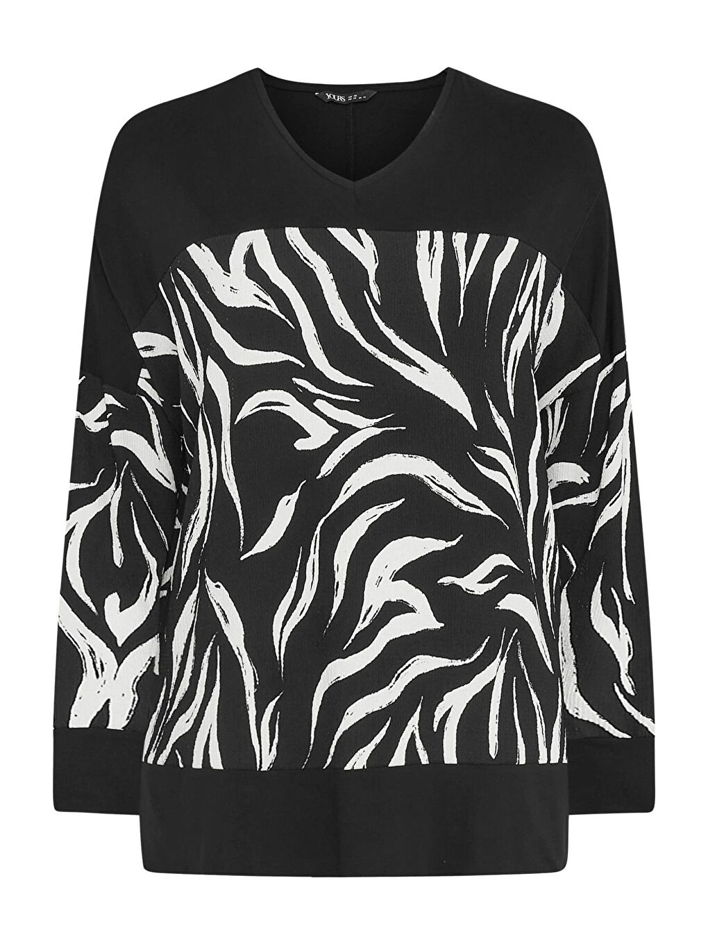 Siyah Büyük Beden Desenli Esnek Kumaş Uzun Kollu Uzun Kesim Bluz 303057-5