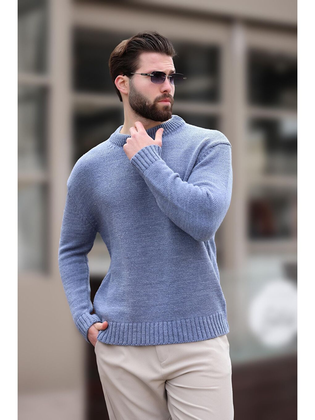 İndigo Bisiklet Yaka Overfit Erkek Triko Kazak E7402-6