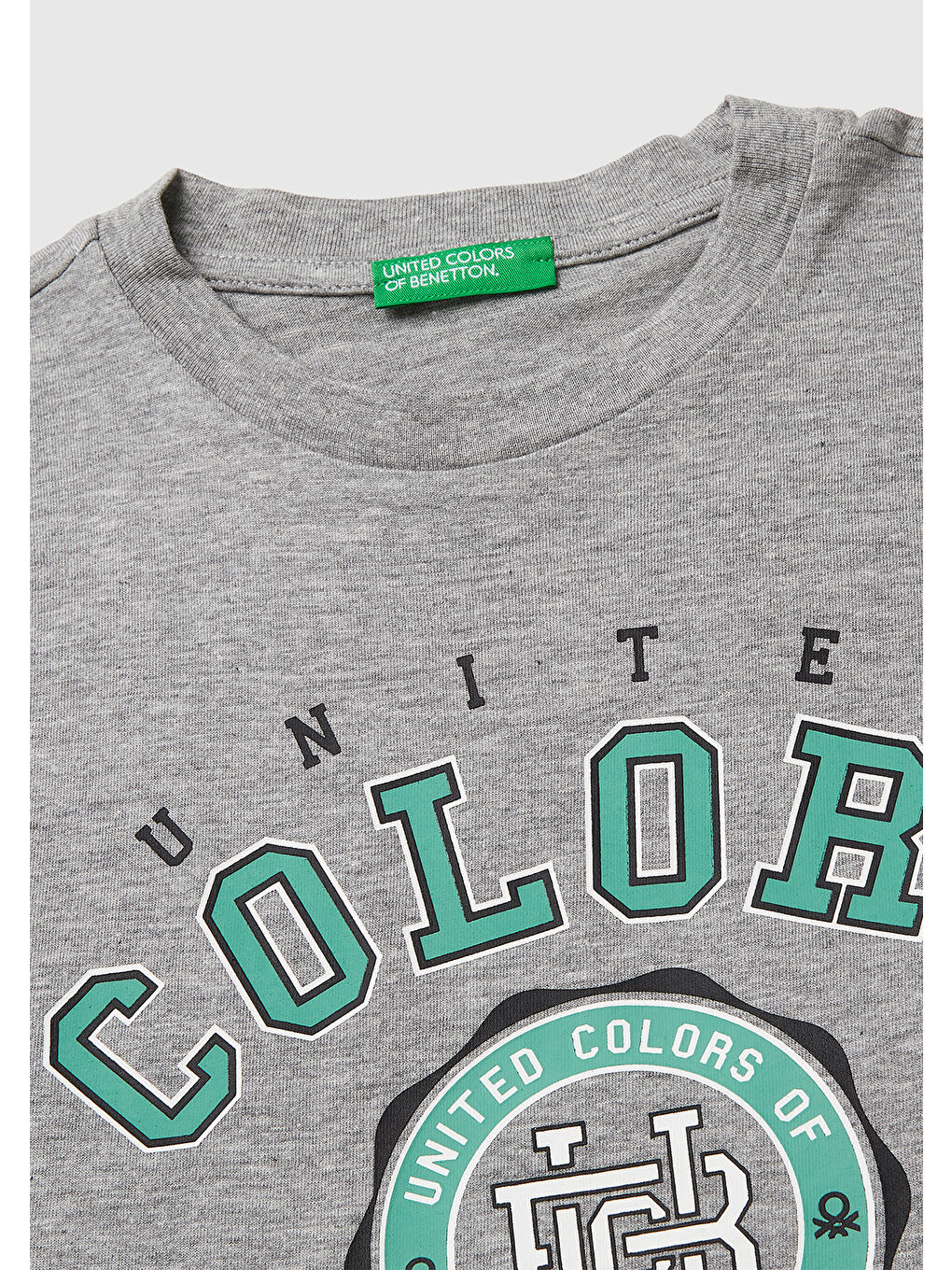 Erkek Çocuk Gri melanj Önü Logo Baskılı Bisiklet Yaka T-Shirt-2