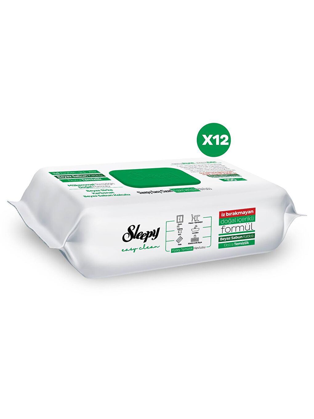 Sleepy Beyaz 12'li Paket Easy Clean Beyaz Sabun Katkılı Yüzey Temizlik Havlusu 12x100 (1200 Yaprak) - 2