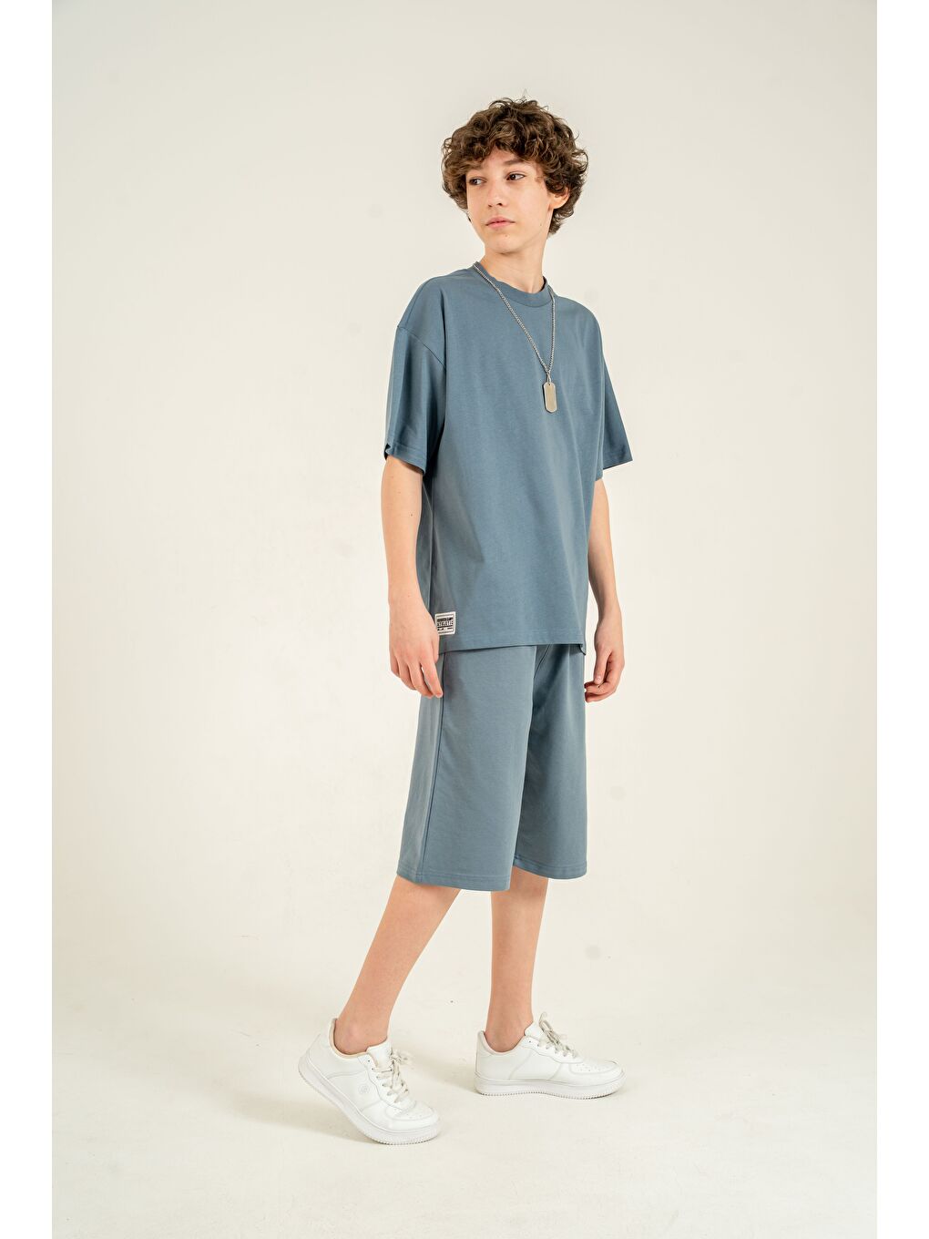 Gri Athletic Arma Nakışlı Kolyeli Erkek Çocuk Şort - Tişört Takımı-1