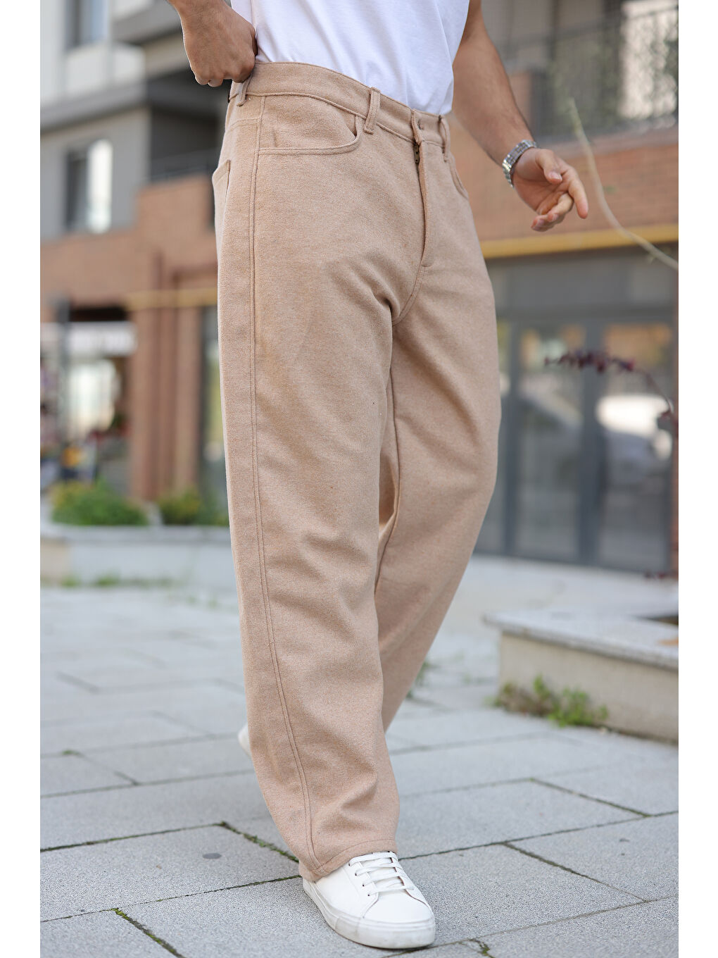 Kahverengi Erkek Yüksek Bel Bol Paça Günlük S.Kahve Baggy Pantolon-1