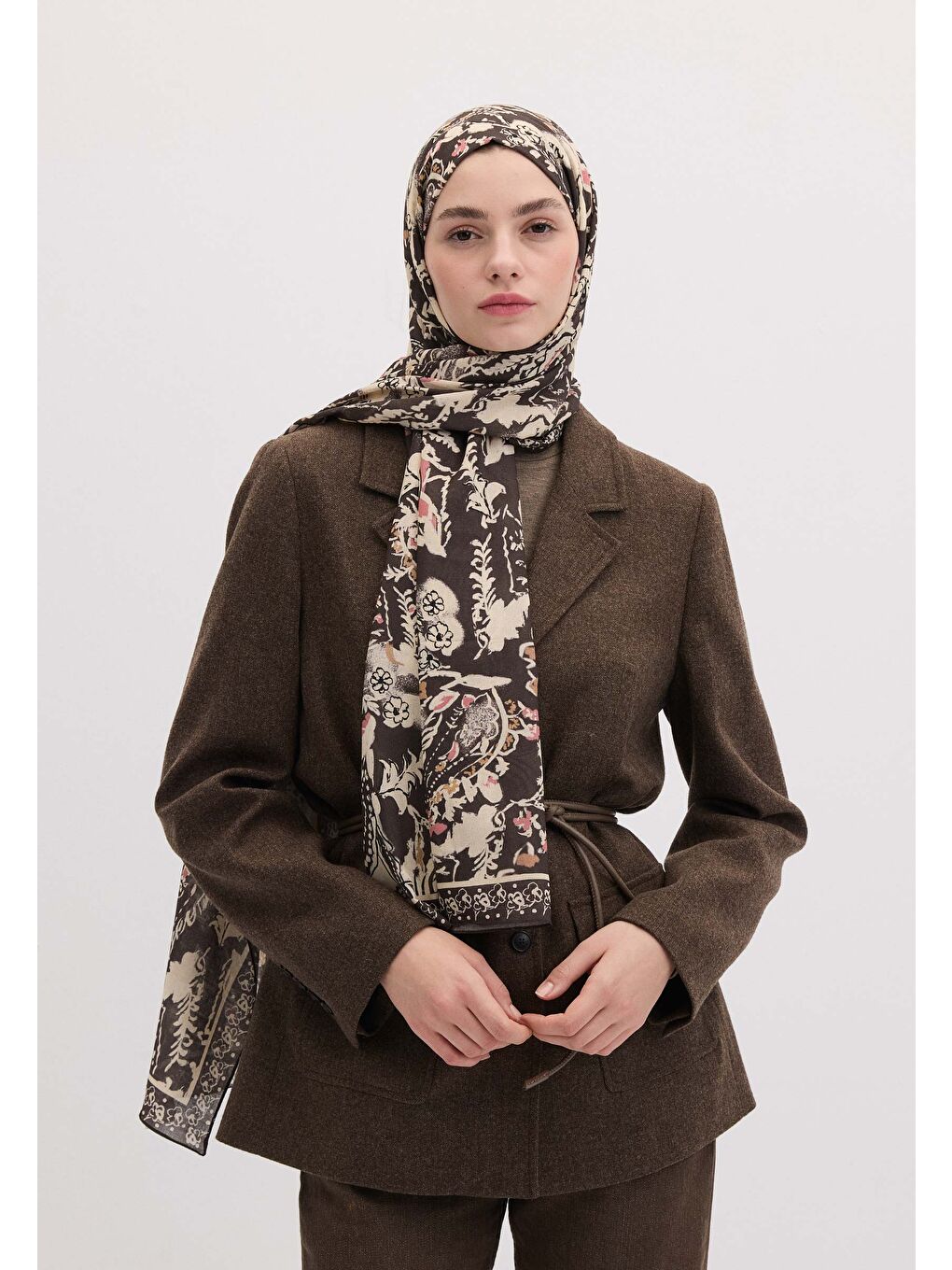 Floral Paısley Desen Şal Antrasit