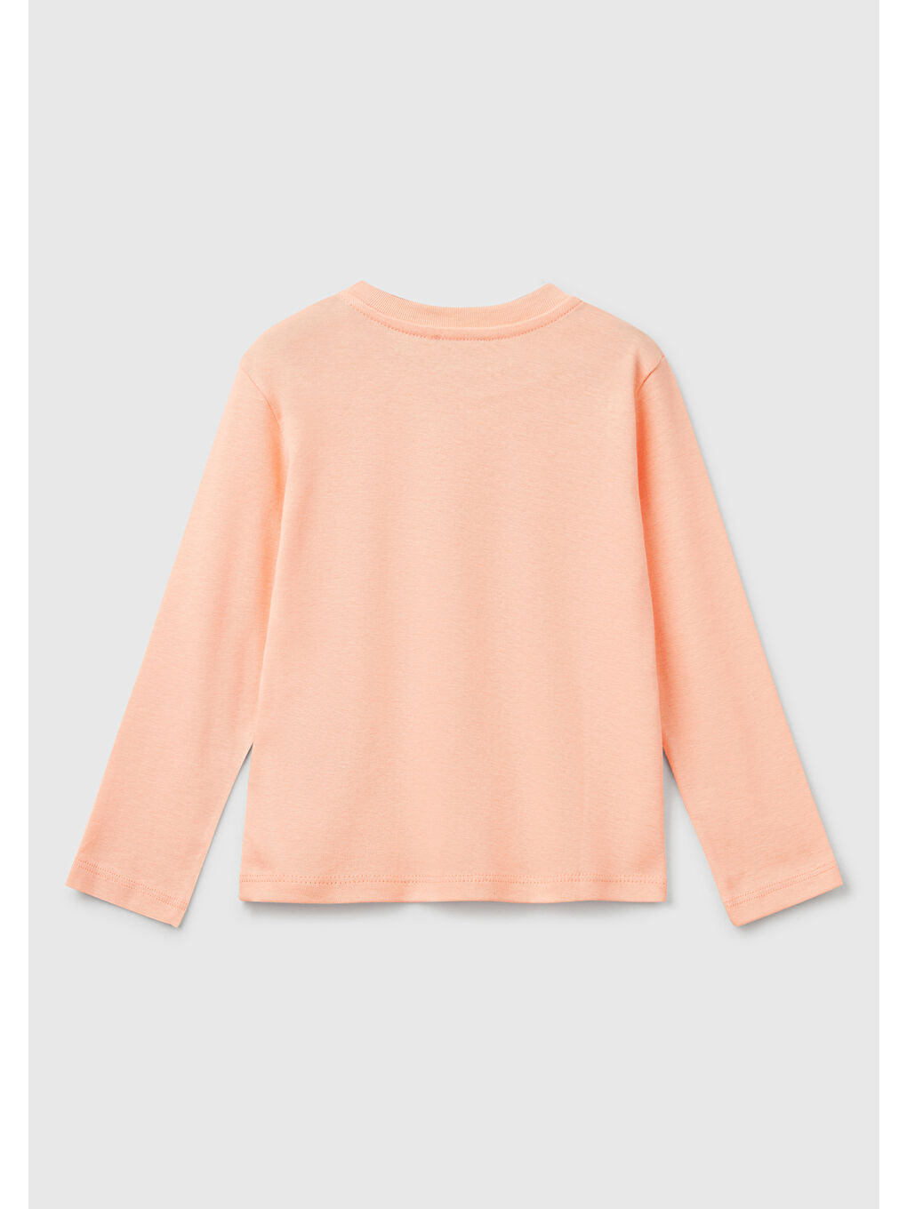 Bej Kız Çocuk Yavruağzı Simli Benetton Logo Baskılı Tişört-1