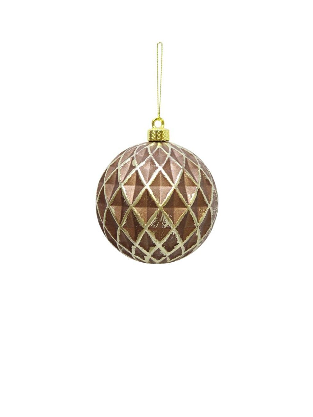 Turuncu Yılbaşı Topu Altın Eskitme Detaylı Geometrik Form Çam Ağacı Süsü Bakır 8 cm 3'lü-2