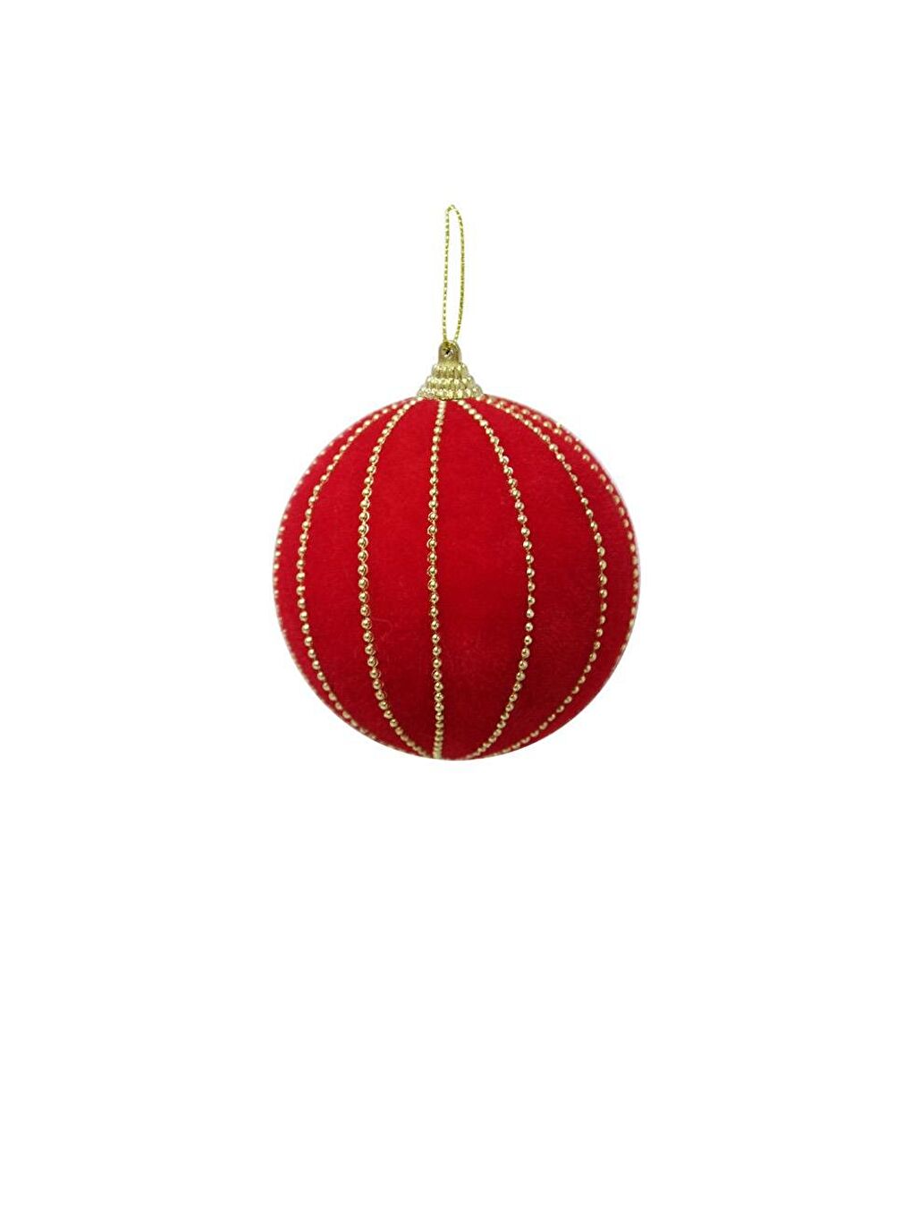 Kadife Yılbaşı Topu – Altın Boncuk Detaylı Çam Ağacı Süsü Kırmızı 10 cm 2'li-2
