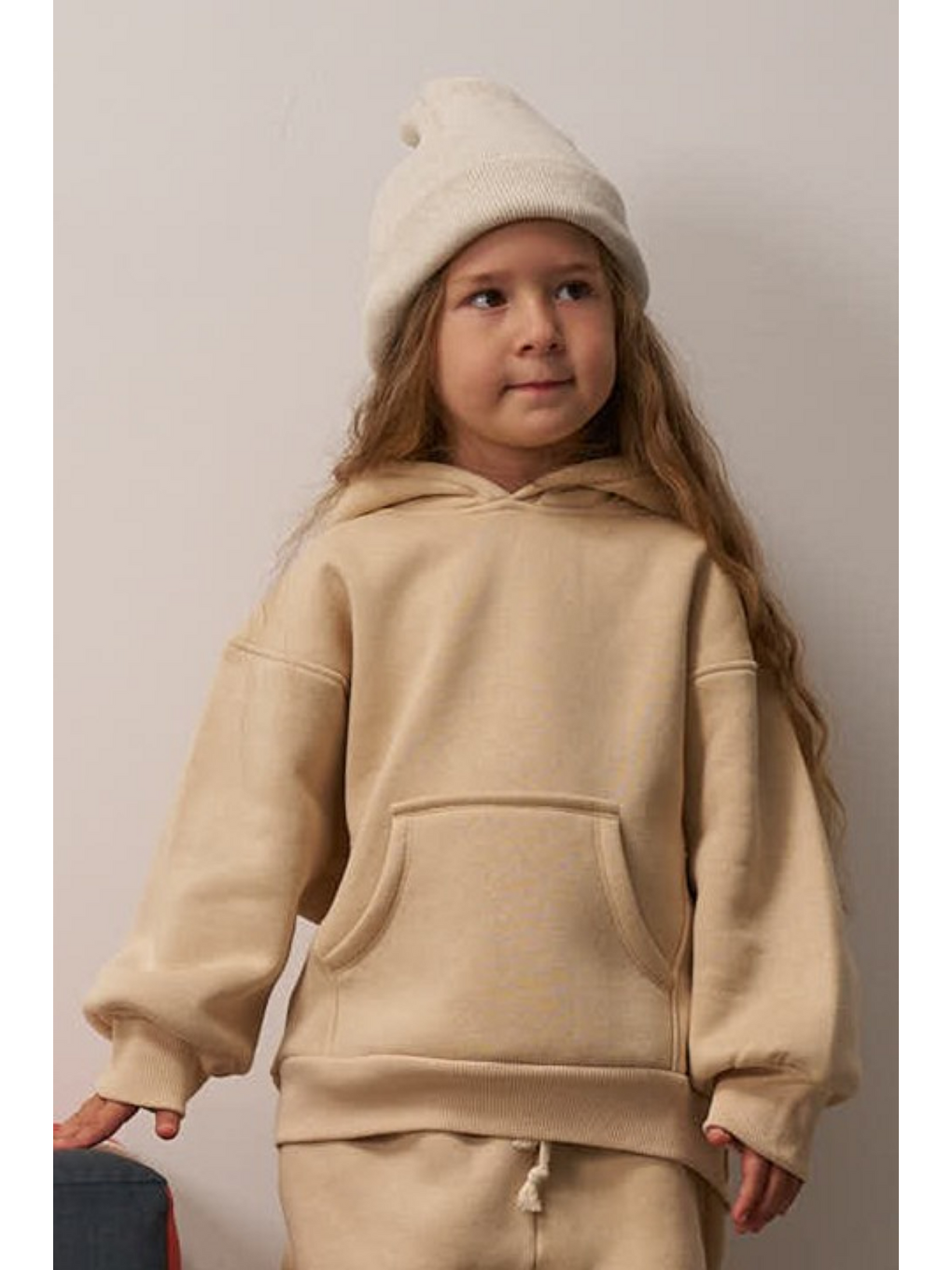 Bej Kanguru Cepli Kapüşonlu Sweatshirt-2