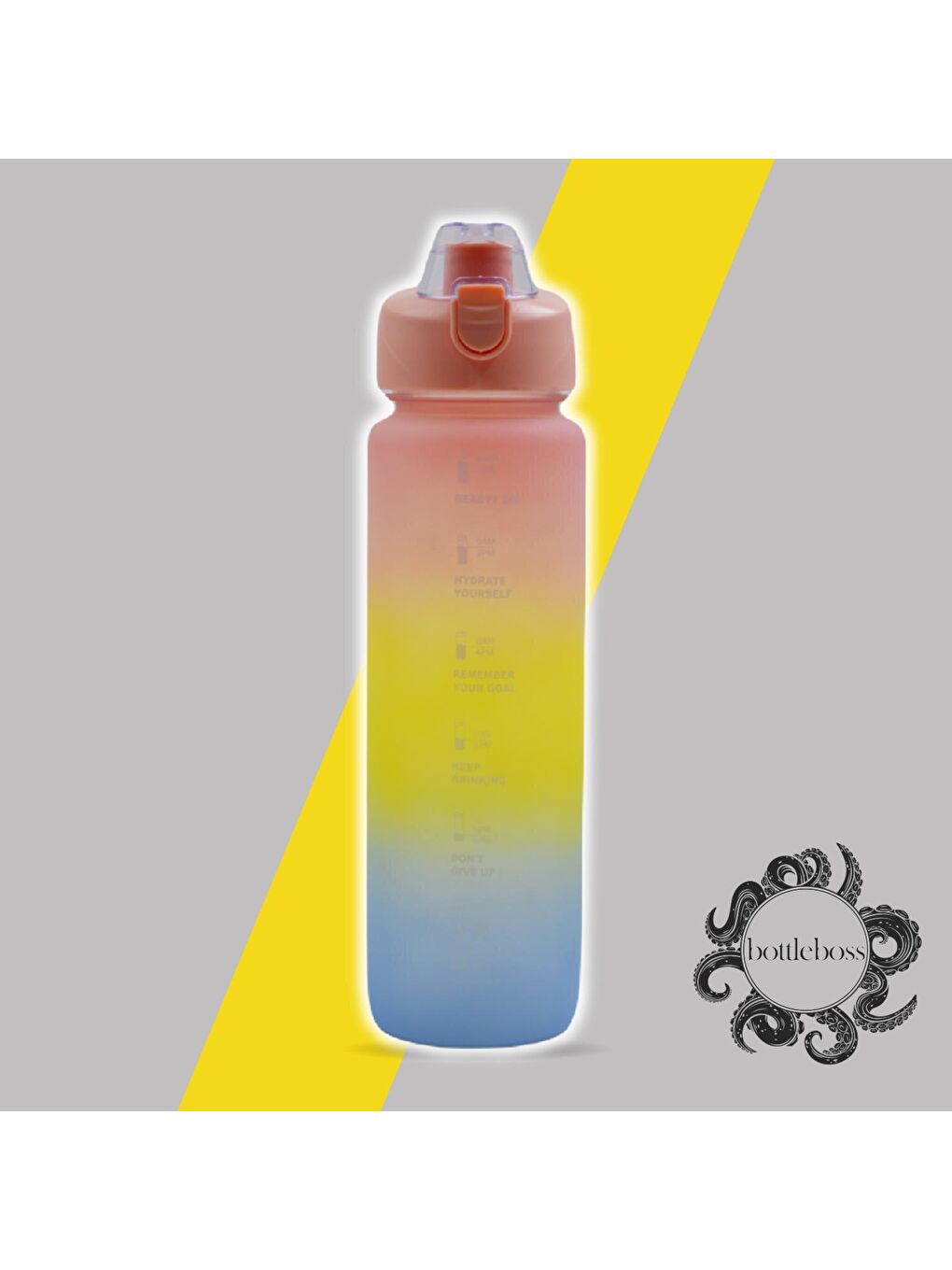 BottleBoss Pembe Pastel Renk Geçişli Sızdırmaz Kapak Motivasyon Matarası 1100 Ml Sticker HEDİYELİ Pembe