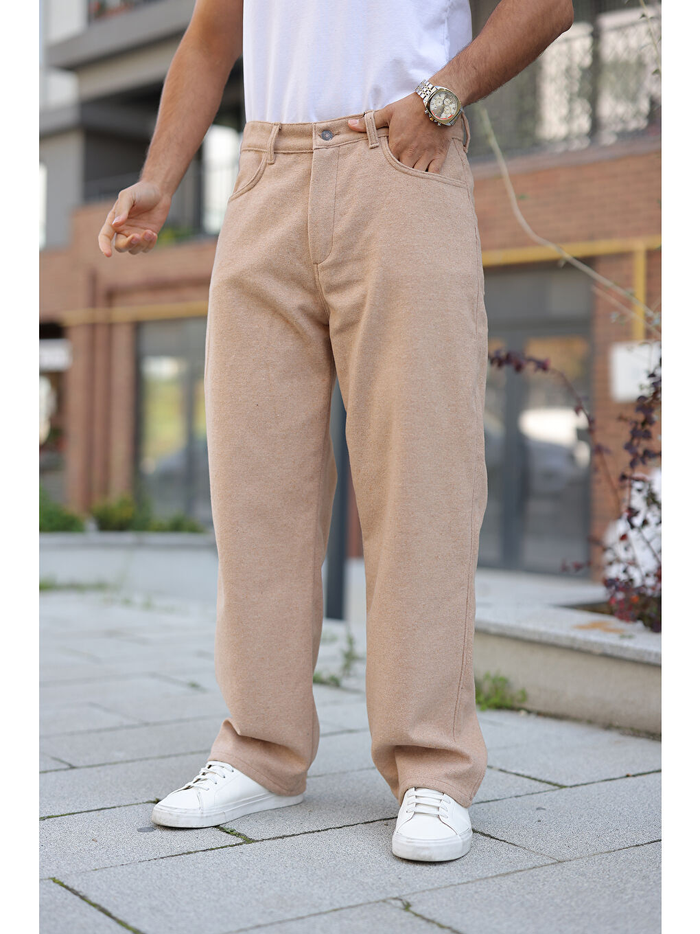 Kahverengi Erkek Yüksek Bel Bol Paça Günlük S.Kahve Baggy Pantolon-3