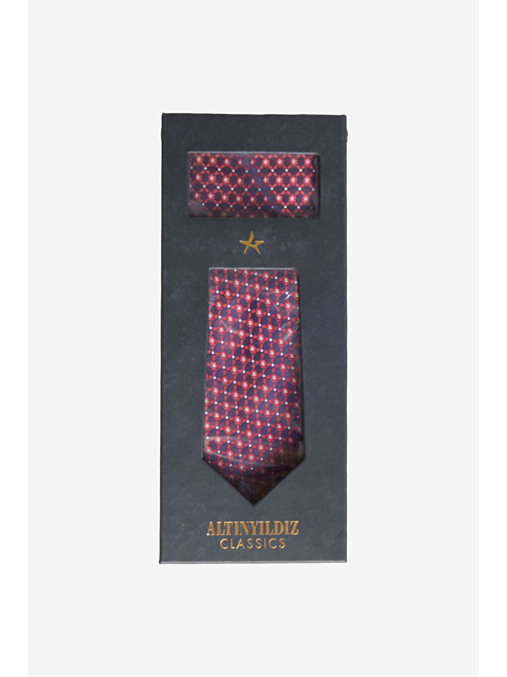 Erkek Kırmızı-Lacivert Kravat-Mendil Set