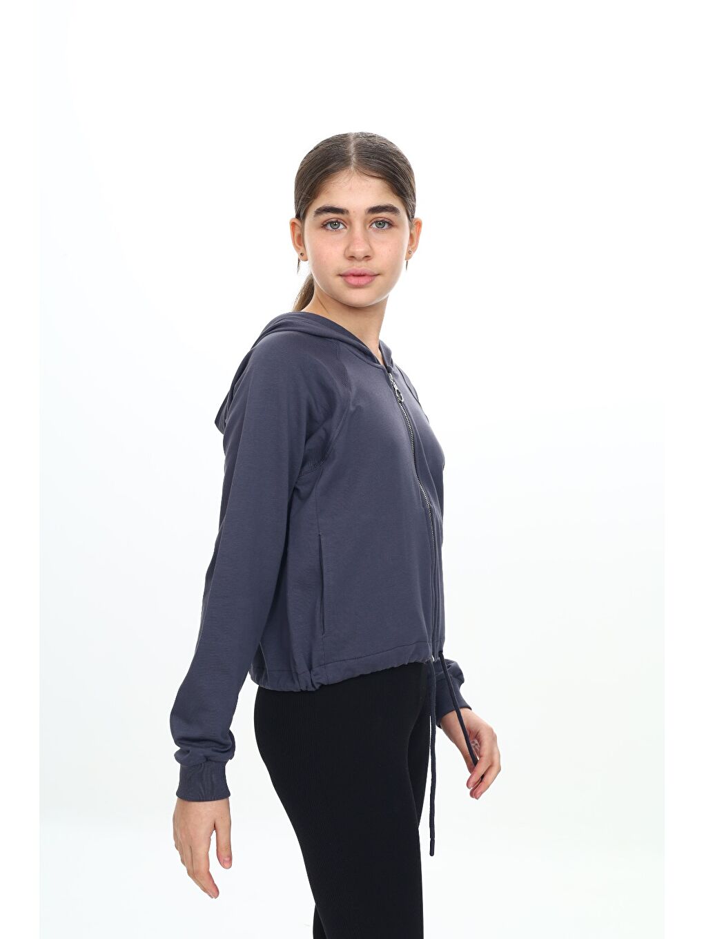 Gri Kız Çocuk Kapüşonlu Hırka-1