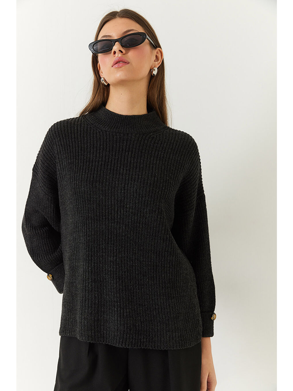 Antrasit Kadın Selanik Örgü Kazak-2