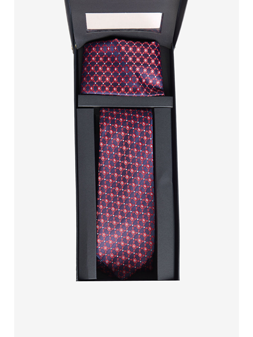 Erkek Kırmızı-Lacivert Kravat-Mendil Set-1