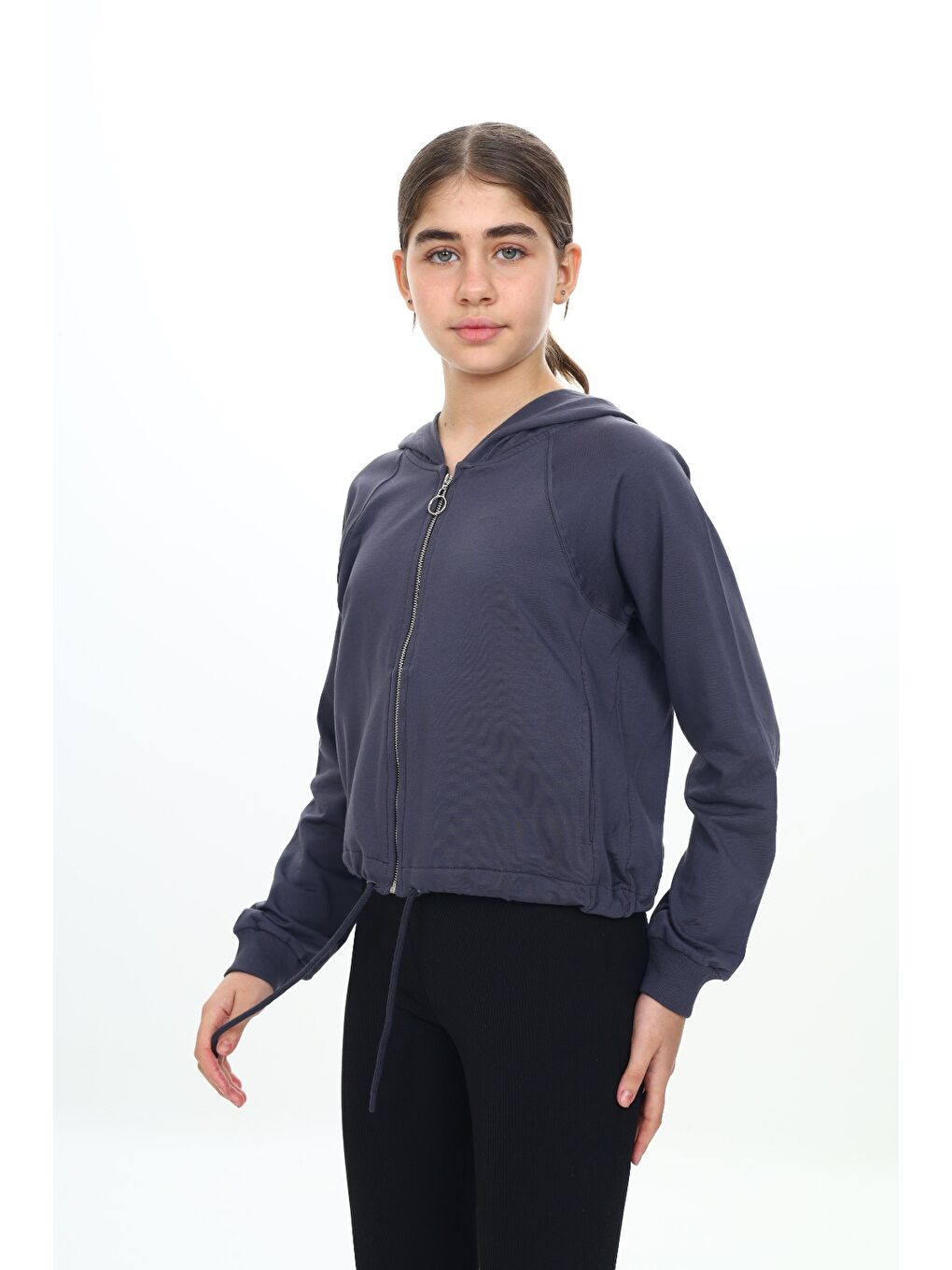 Gri Kız Çocuk Kapüşonlu Hırka-2