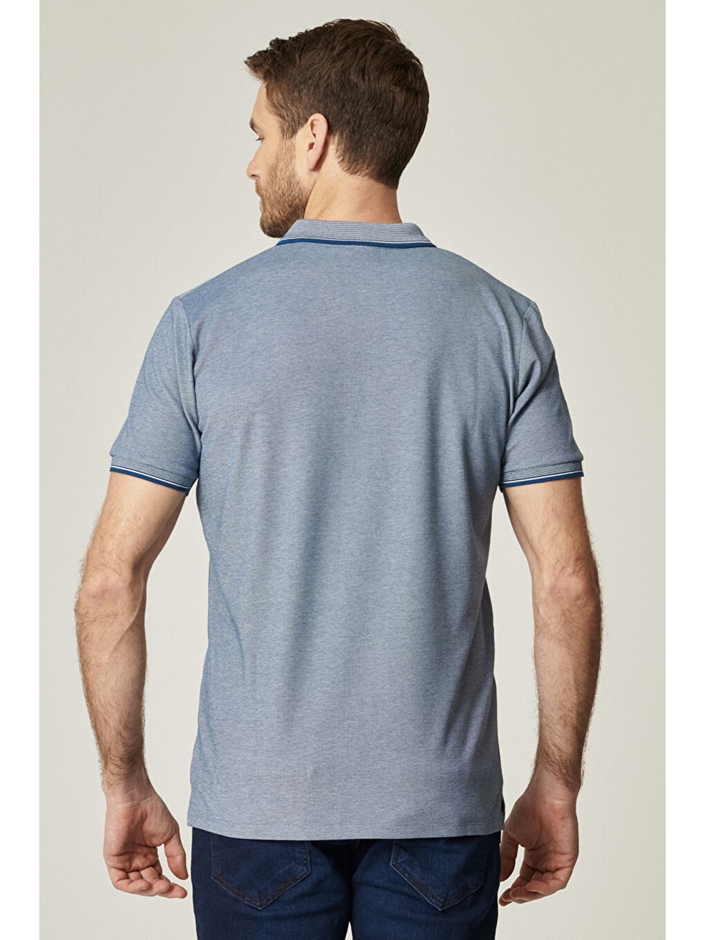 Lacivert Erkek İndigo-Beyaz Pamuklu Comfort Fit Rahat Kesim Polo Yaka Cepli Tişört-3