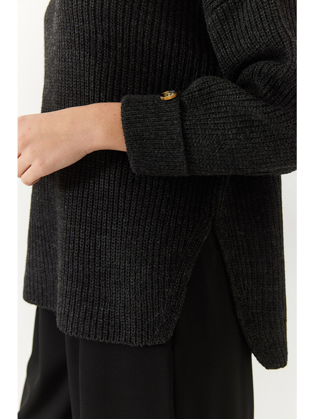 Antrasit Kadın Selanik Örgü Kazak-4