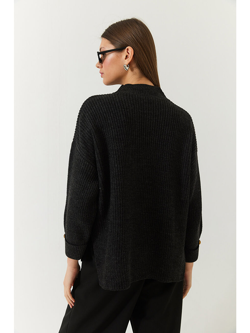 Antrasit Kadın Selanik Örgü Kazak-5