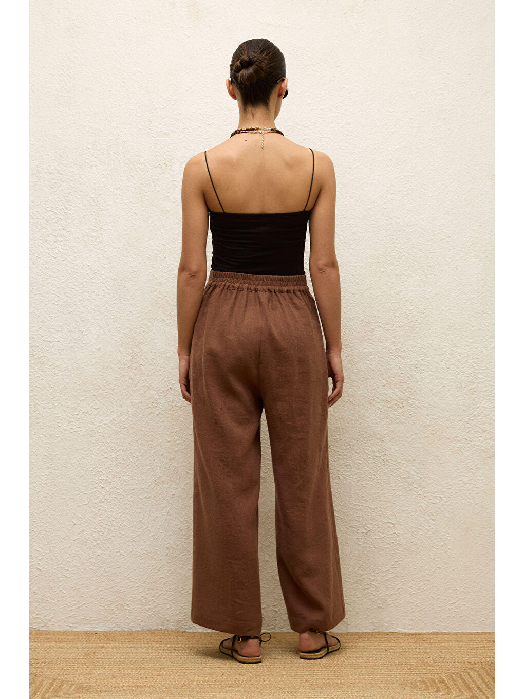 Kahverengi ÜTÜ İZLİ KETEN PANTOLON KAHVERENGİ-7