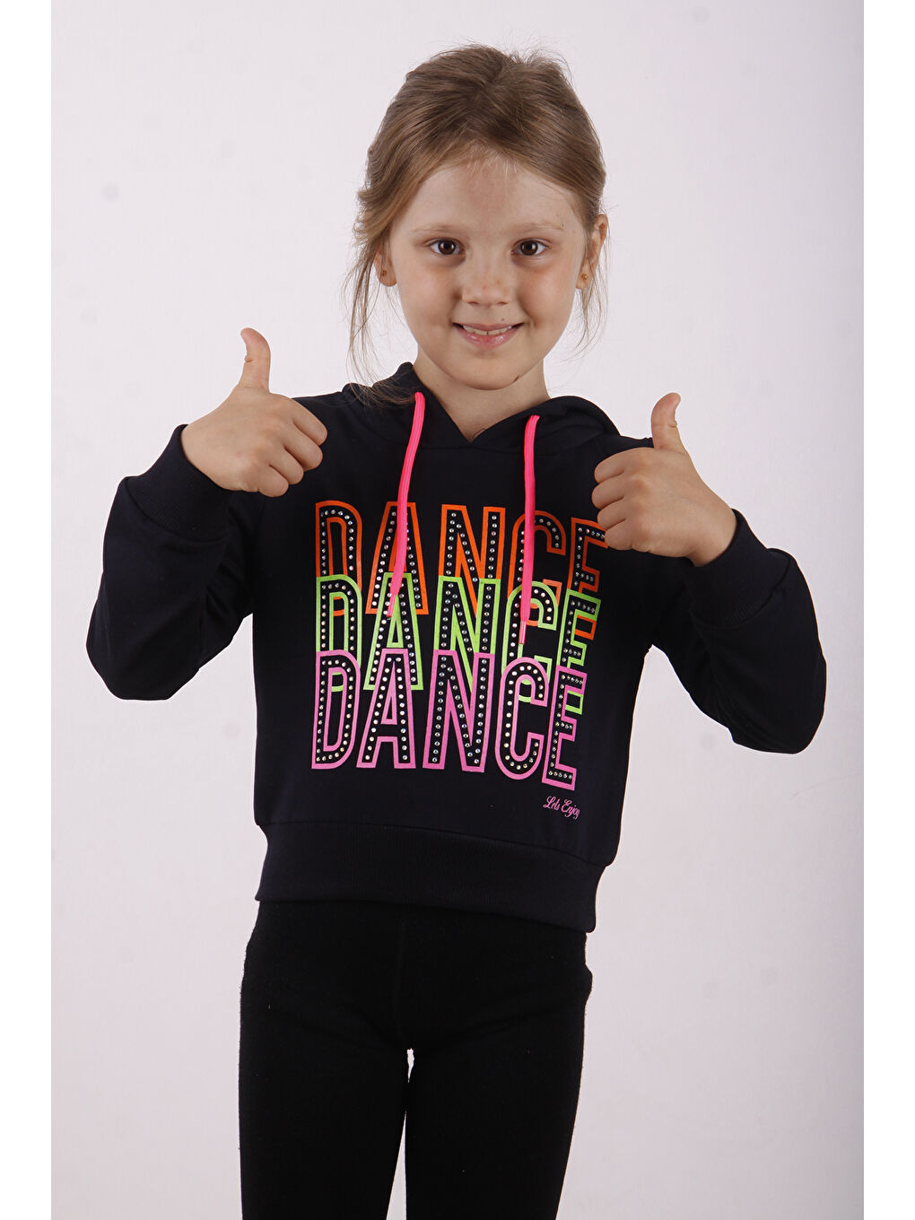 Lacivert Kız Çocuk Dance Baskılı Kapüşonlu Sweatshirt-1
