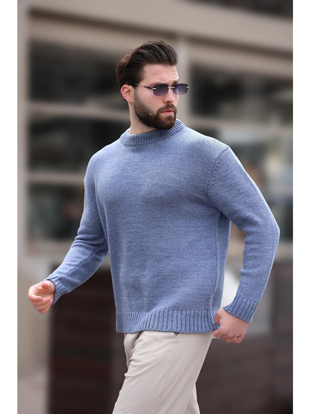 İndigo Bisiklet Yaka Overfit Erkek Triko Kazak E7402-9