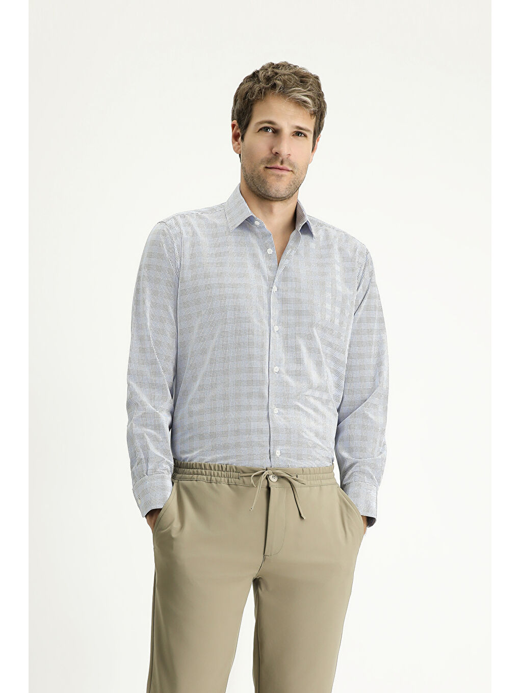 Lacivert Uzun Kol Regular Fit Ekose Pamuklu Kolay Ütülenebilir Gömlek