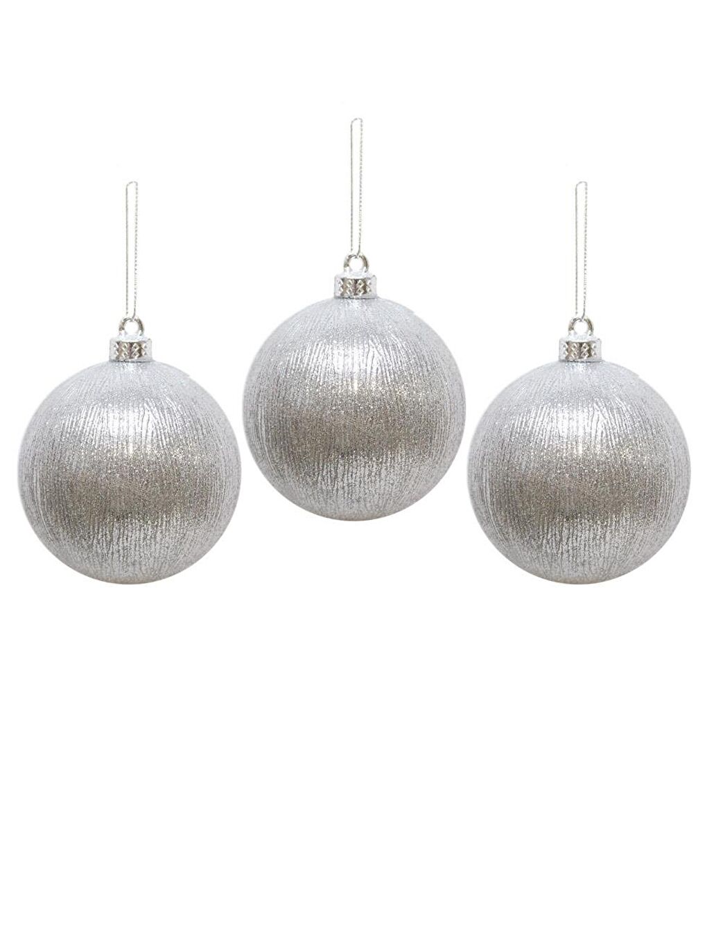 Gri Yılbaşı Topu Metalik Gümüş Çam Ağacı Süsleme Seti 8 cm 3'lü-1