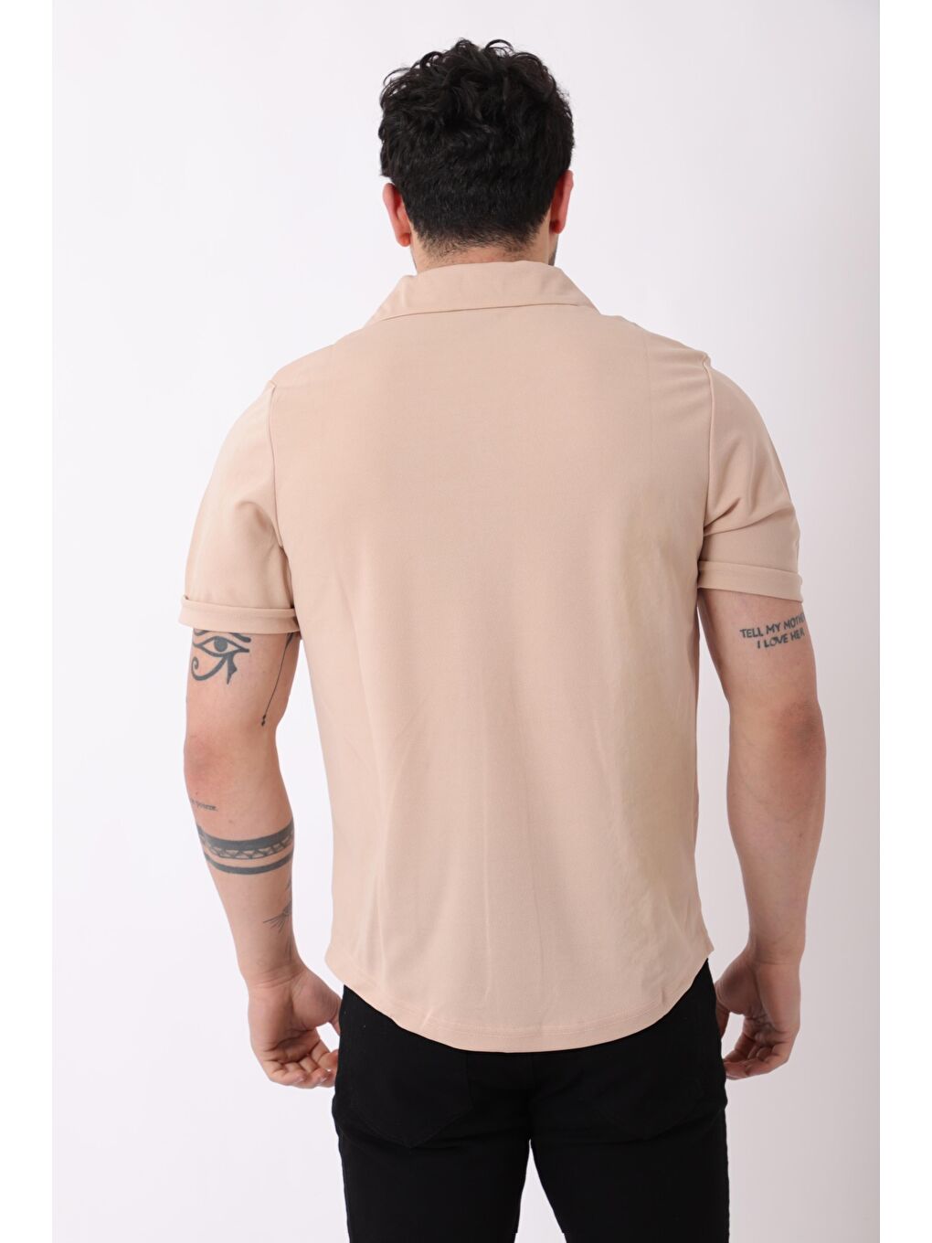 Bej Apaç Yaka Kısa Kol Gömlek JS C-155_40359-3