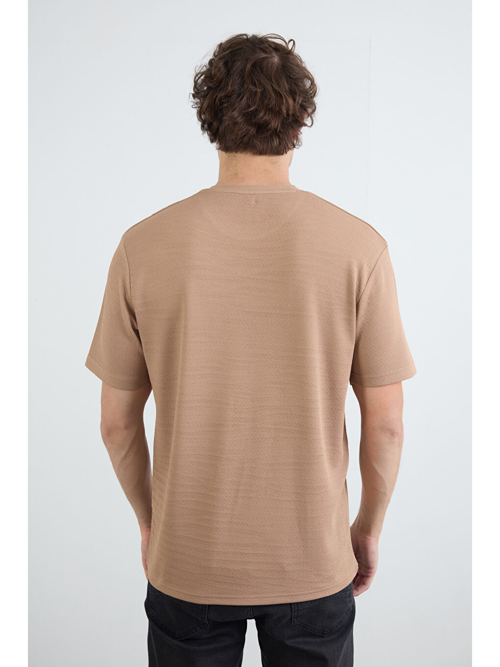 Kahverengi Basic Jakarlı Bisiklet Yaka Tişört-3