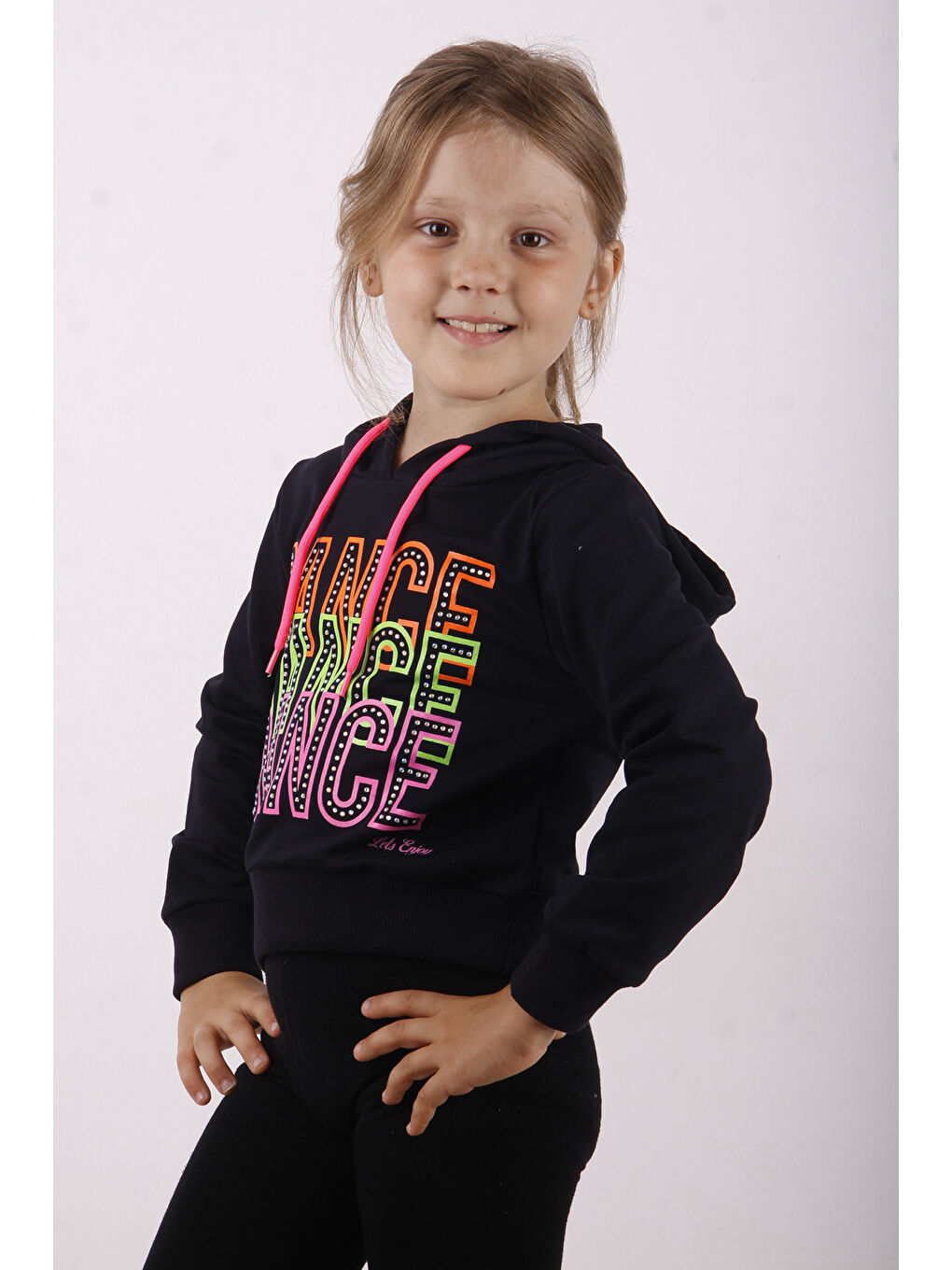 Lacivert Kız Çocuk Dance Baskılı Kapüşonlu Sweatshirt-2