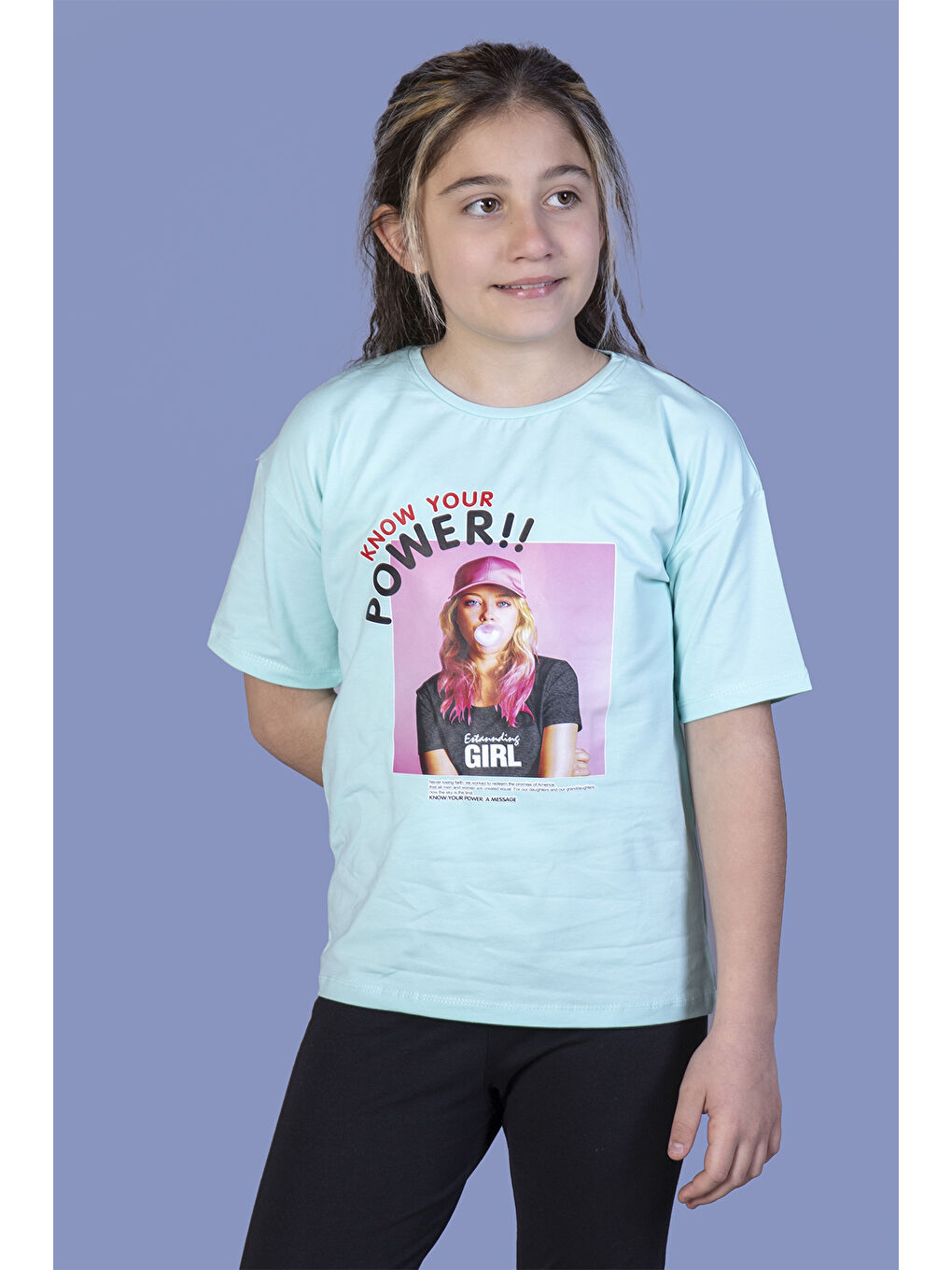 Yeşil Kız Çocuk Power Baskılı Tişört