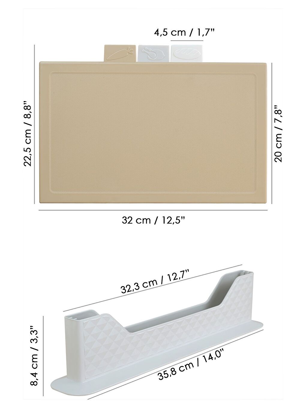 4 Parça Çoklu Kesme Tahtası Seti Yatay Standlı Doğrama Tahtası Ekmek Sebze Et Kesim Panosu Bej-4