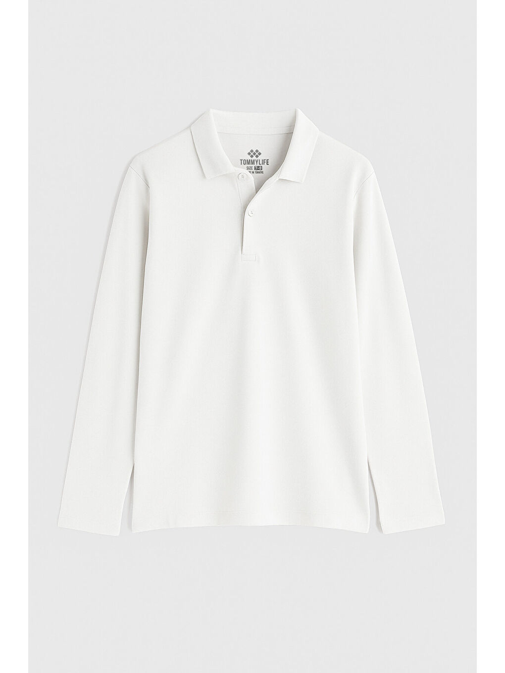 Beyaz Polo Yaka Basic Uzun Kollu Erkek Çocuk T-Shirt - 11170