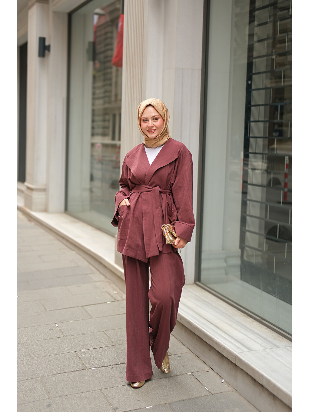 Kadın Geniş Yakalı Takım Mürdüm-1