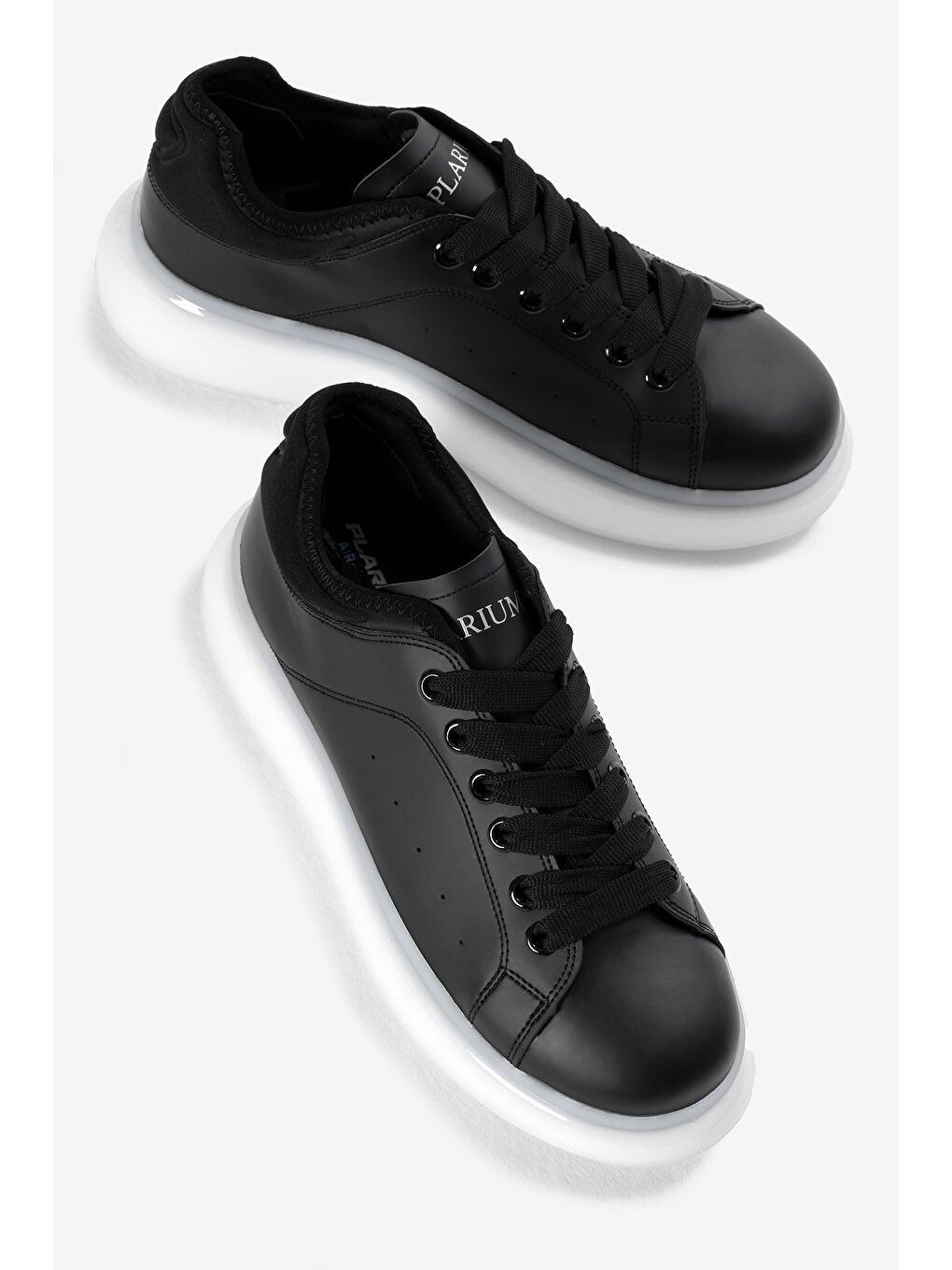 Erkek Siyah Beyaz Kalın Taban Bağcıklı Spor Ayakkabı-2