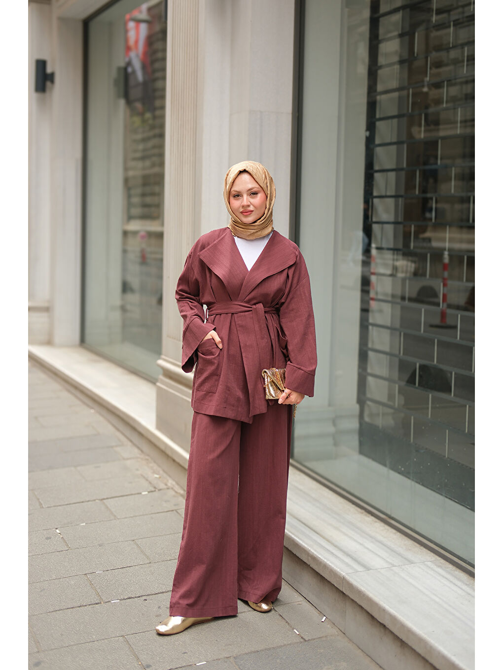 Kadın Geniş Yakalı Takım Mürdüm-3