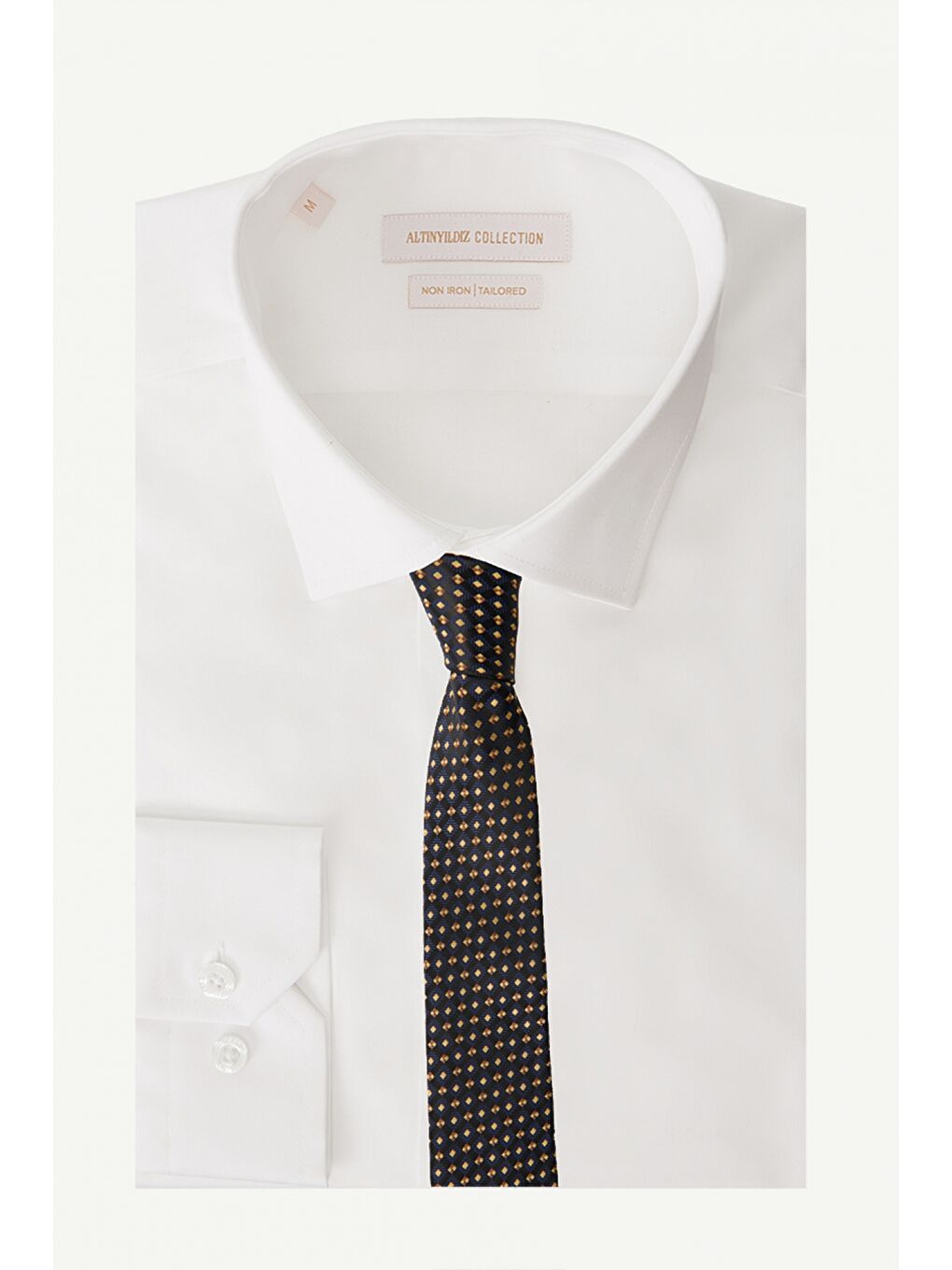 Erkek Lacivert-Sarı Desenli Klasik Nano Kravat