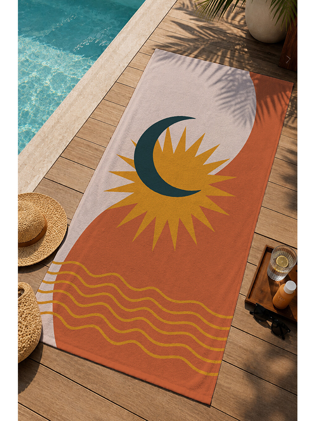 Lila Ekru Turuncu Hilal Güneş Soyut Desenli 70x150 Cm Dijital Baskılı Plaj Ve Banyo Havlusu-2