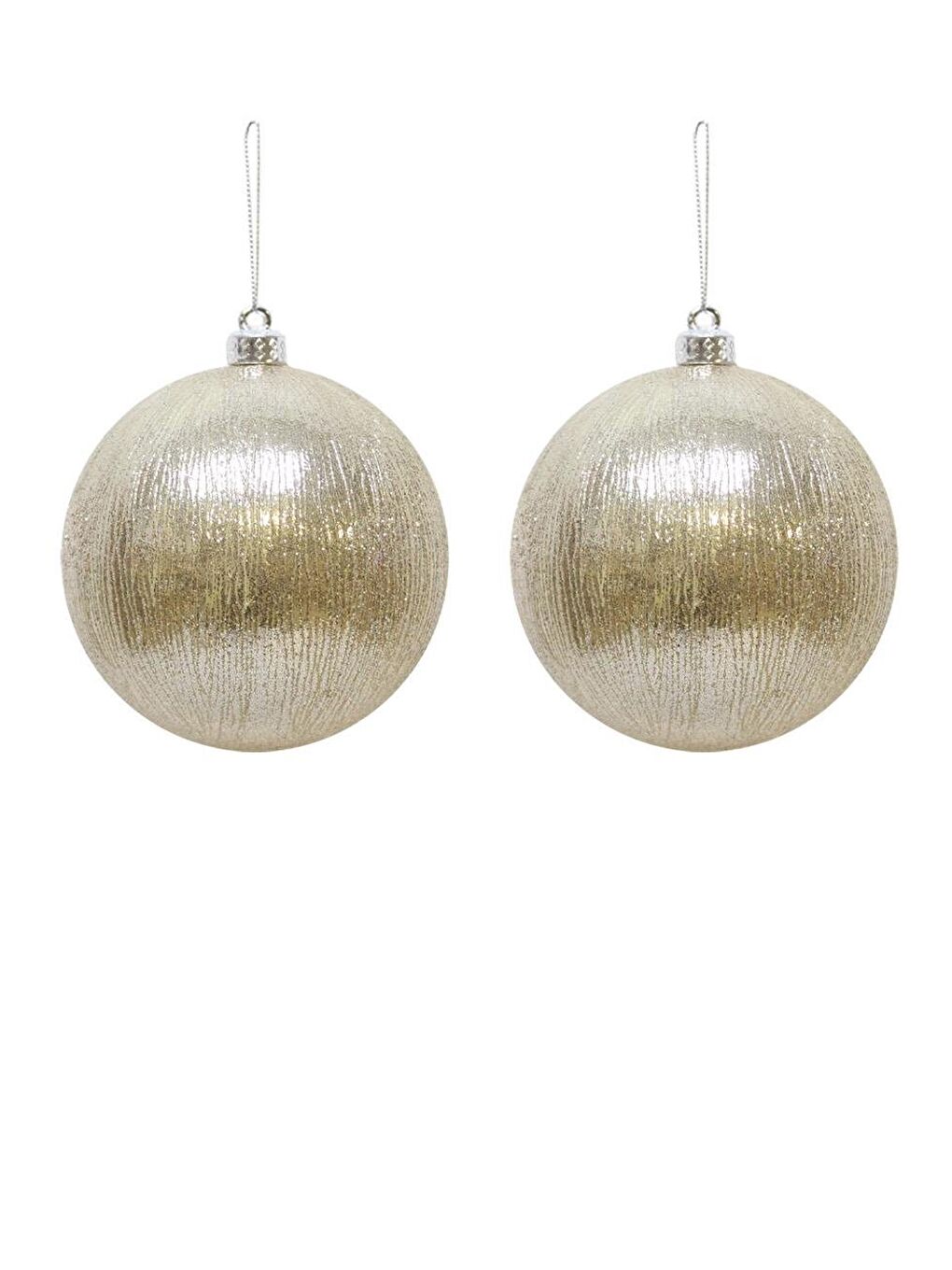 Ekru Yılbaşı Topu Metalik Işıltılı Açık Krem Çam Ağacı Süsleme Seti 10 cm 2'li-1