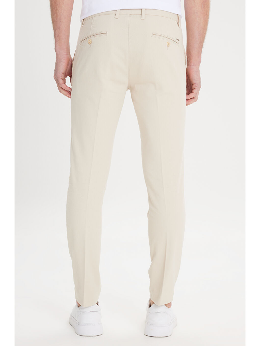 Erkek Ekru Slim Fit Dar Kesim Yan Cepli Pamuklu Esnek Armürlü Pantolon-5