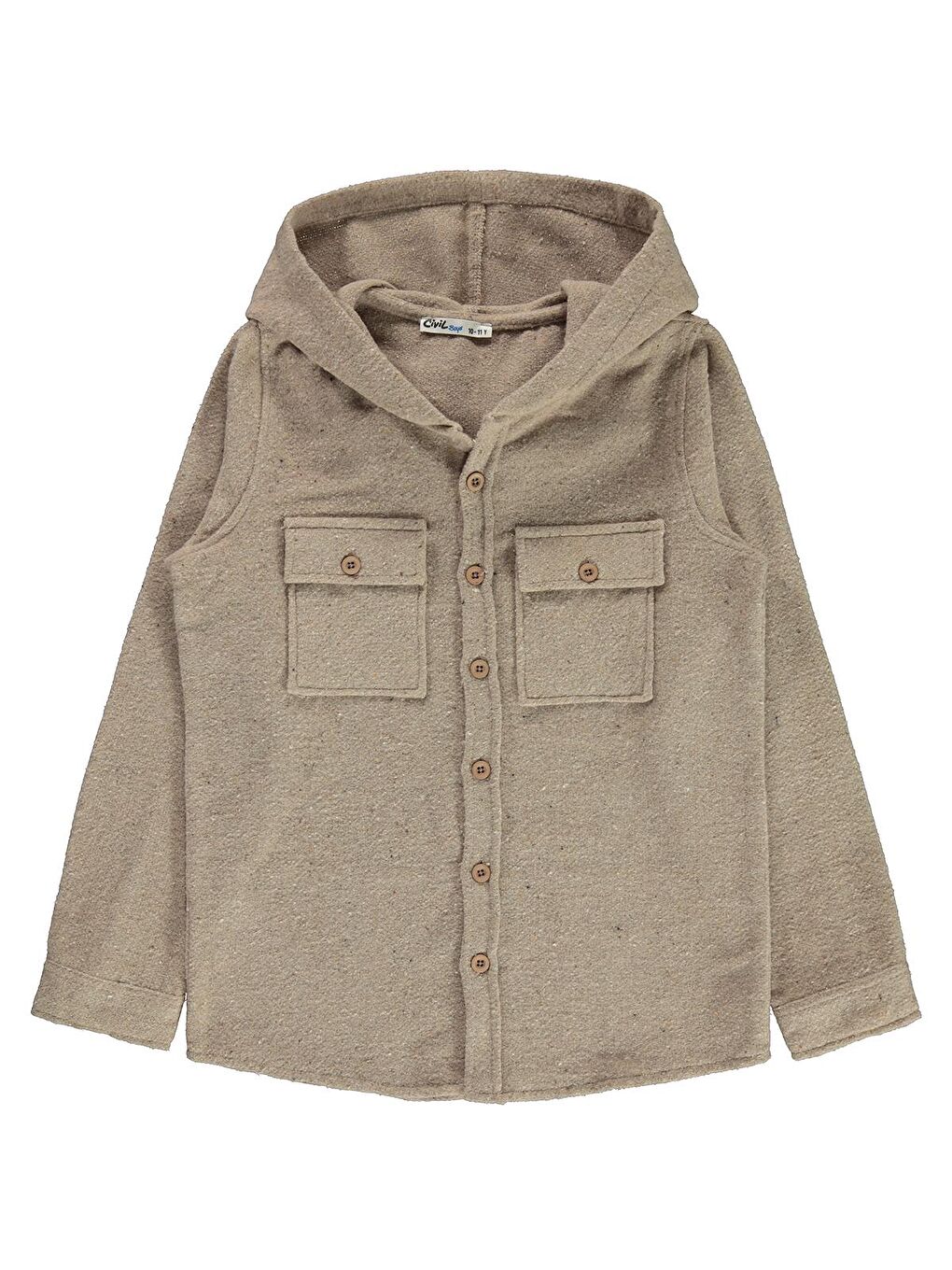 Boys Çift Cep Basic Kapüşonlu 10-13 Yaş Gömlek - Bej 13-14 Yaş