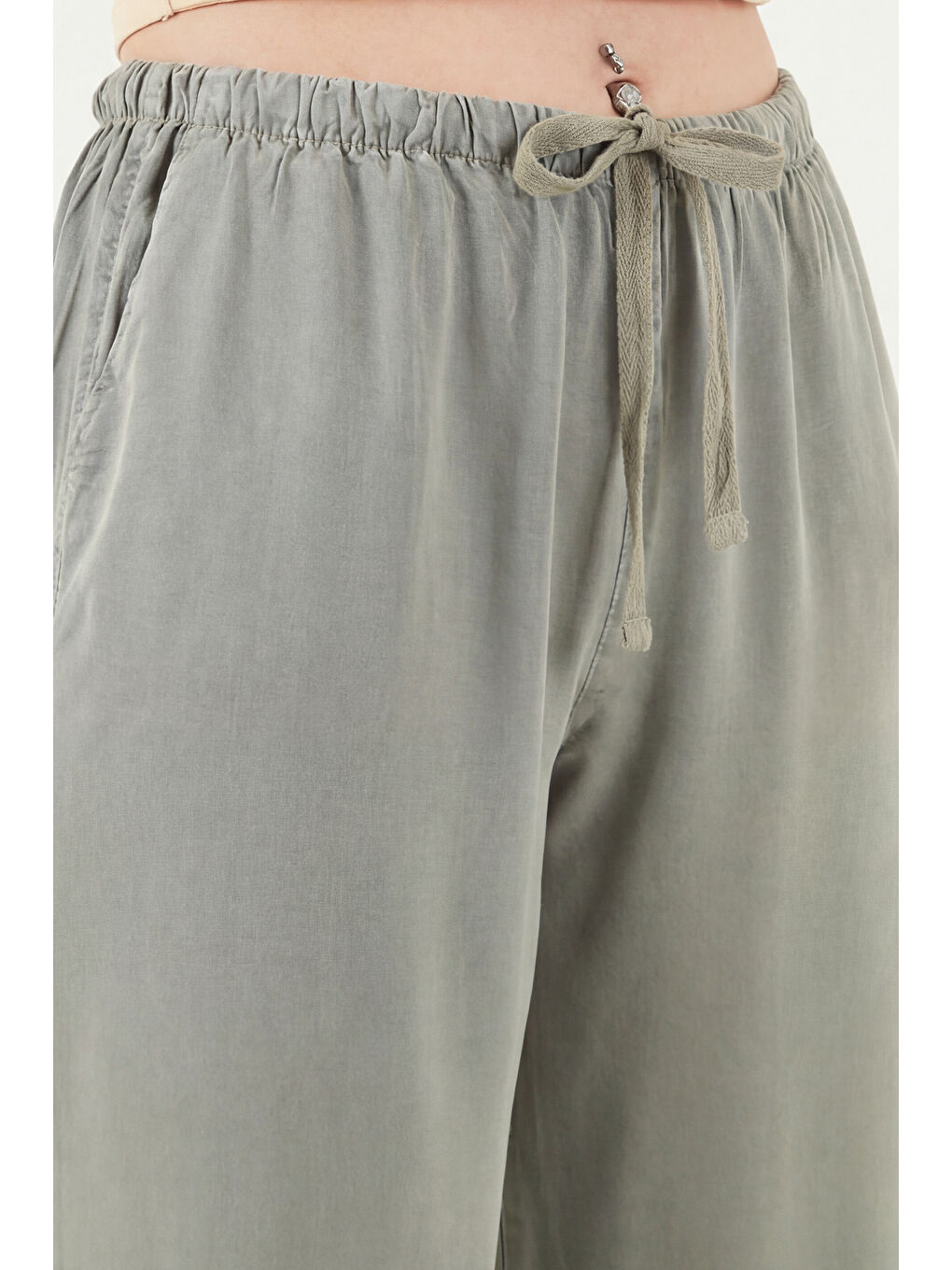 Haki Wide Leg Yüksek Bel Geniş Paça Kadın Pantolon 668YP5424-4