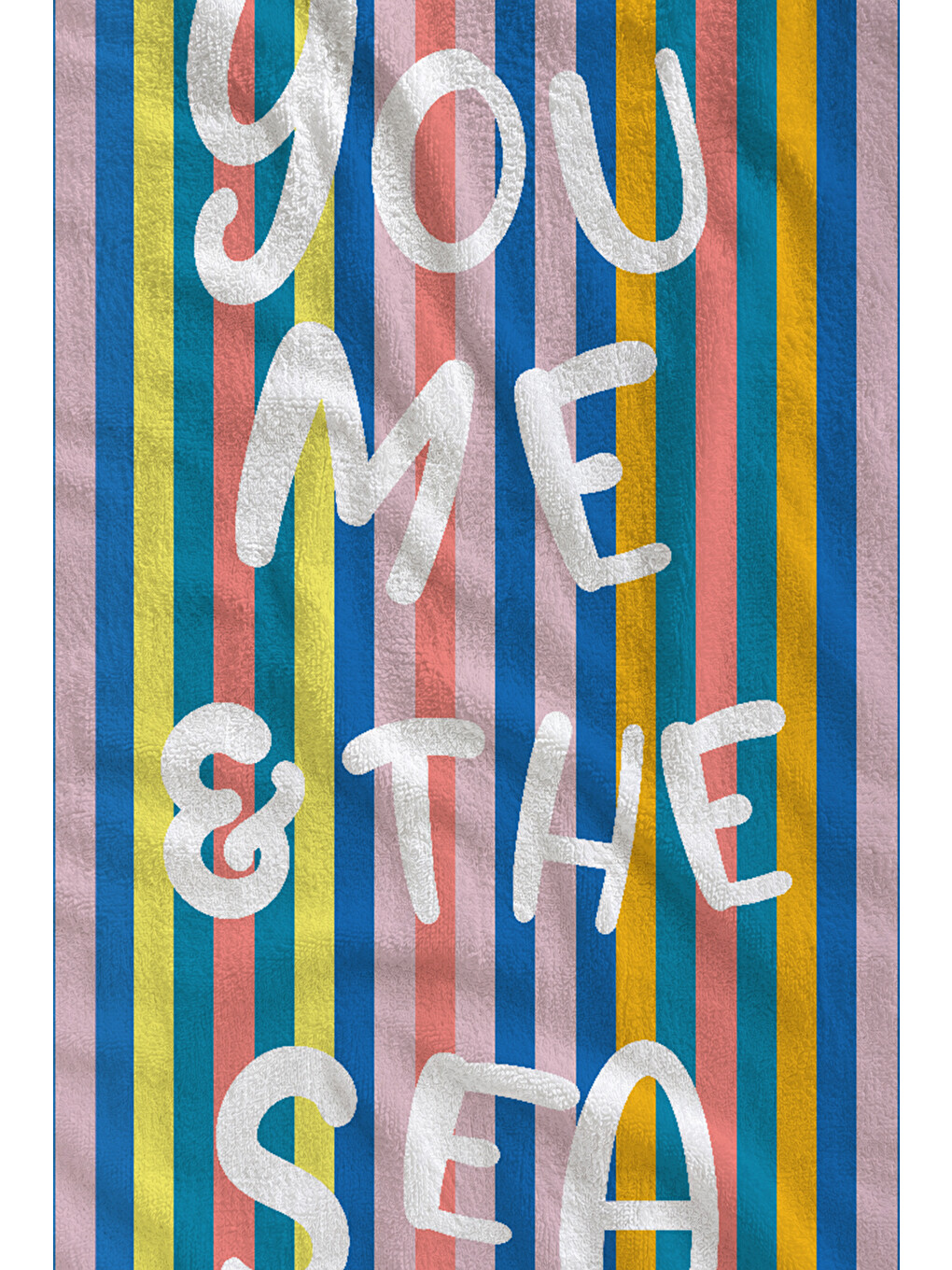Mavi Renkli Dikey Çizgili You Me And The Sea Yazılı 70x150 Cm Dijital Baskılı Plaj Ve Banyo Havlusu-1
