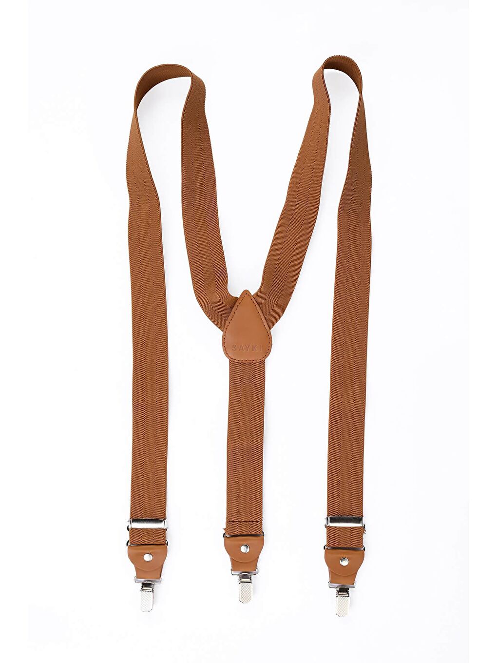 Hatemoğlu Kahverengi Camel Balıksırtı Desenli Pantolon Askısı - 1